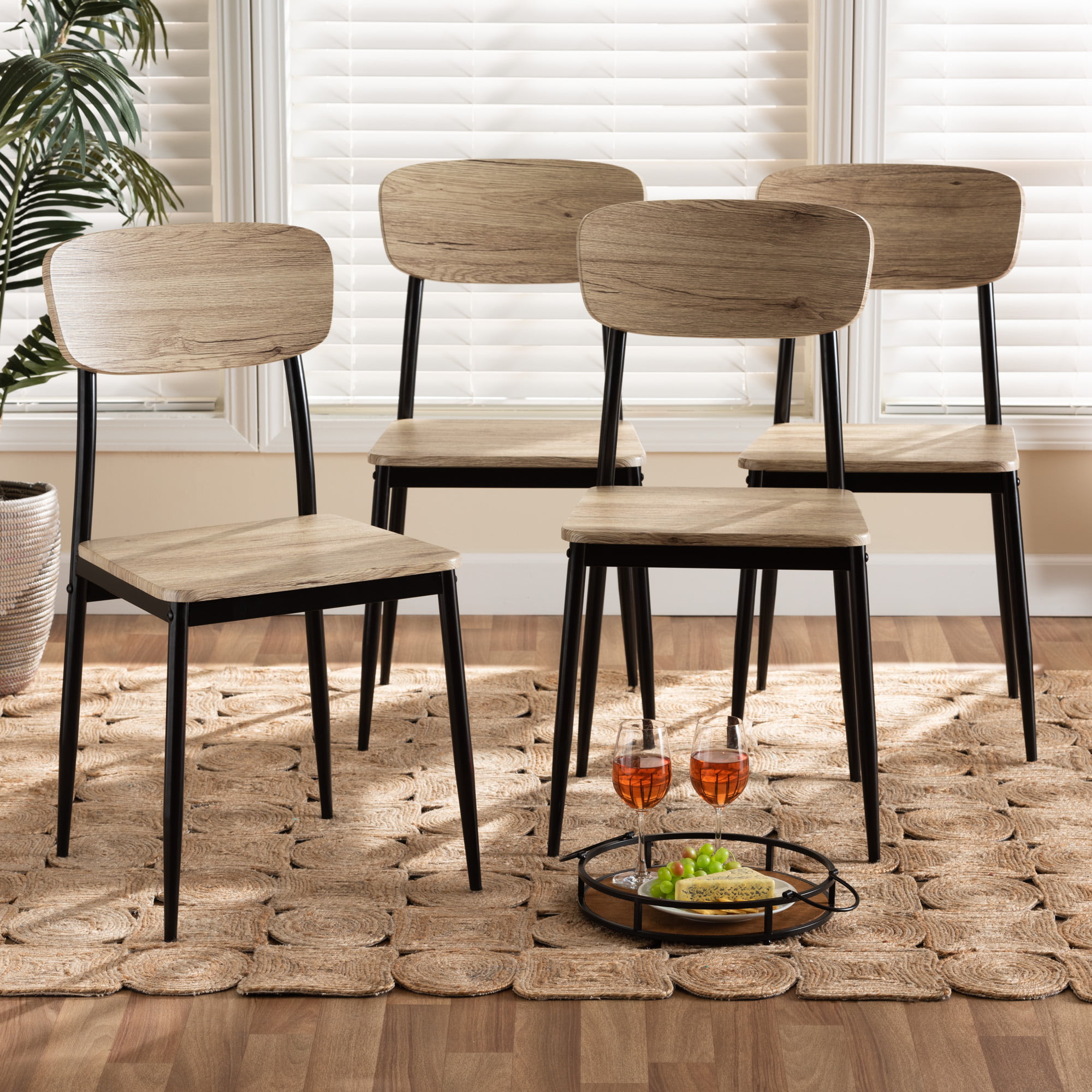 Baxton Studio Honore Dining Chair. Set of 4. Light Brown and Black