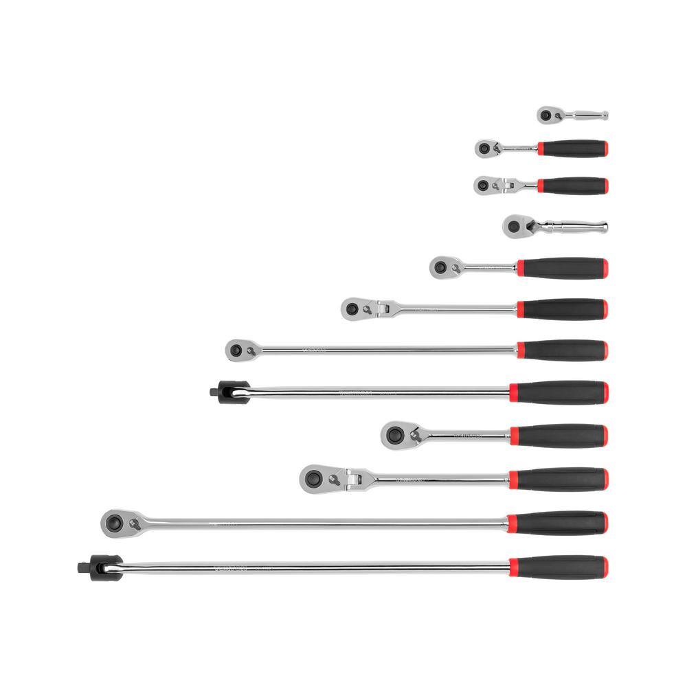 TEKTON SDR99005 1/4 in.. 3/8 in.. 1/2 in. Drive Quick-Release Comfort Grip Ratchet and Breaker Bar Set (12-Piece)