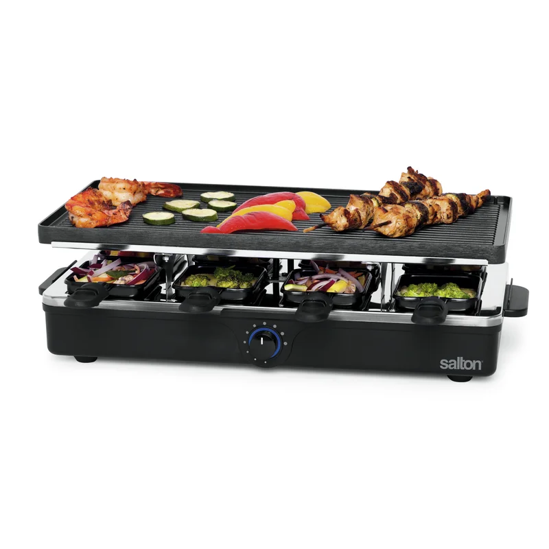 Salton PG1645 Raclette Indoor Electric Party Grill & Raclette. 8 Person. Black