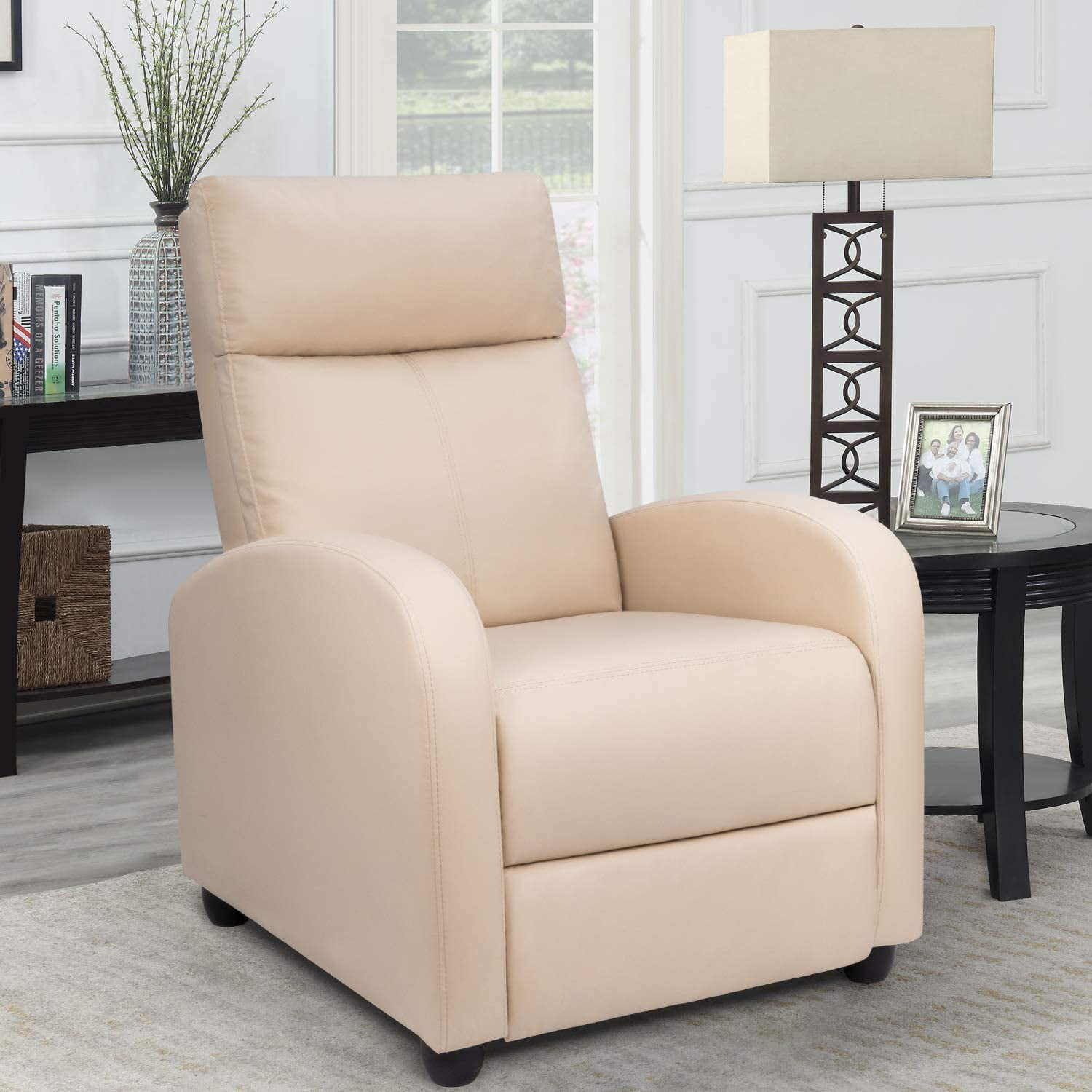 Homall Recliner Chair Padded Seat Pu Leather for Living Room Single Sofa Recliner Modern Recliner Seat Club Chair Home Theater Seating. Beige
