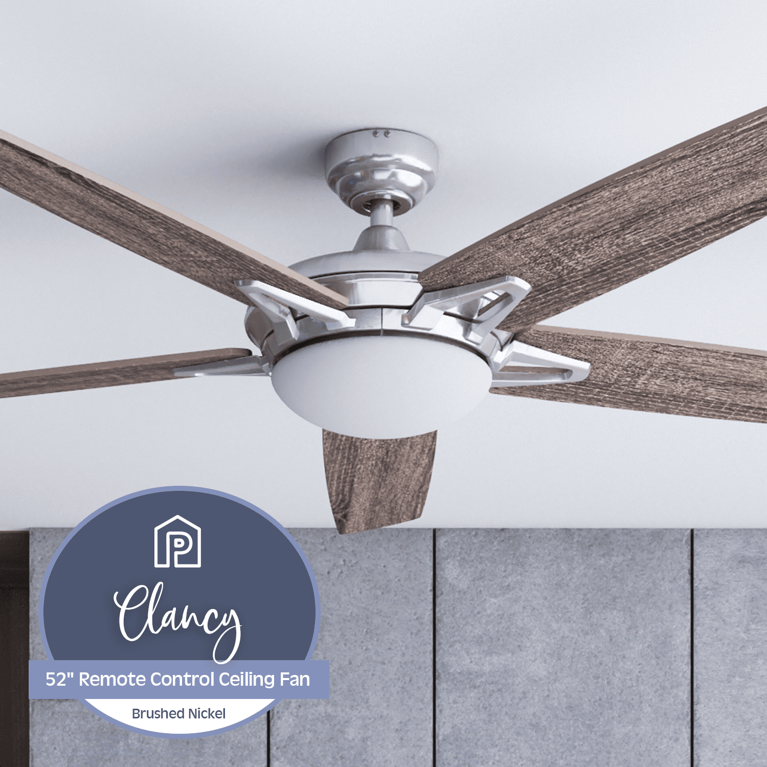 Prominence Home Clancy 52″ Nickel Ceiling Fan with 5 Blades. Integrated LED Light Kit. Remote & Reverse Airflow