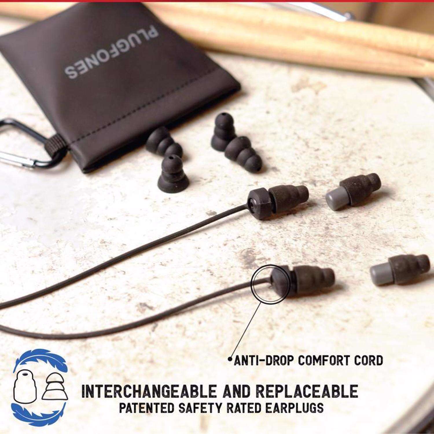 Plugfones Dynamics 29 dB Nylon/Silicone/Soft Foam Tri-flange Professional Hearing Protectors Black/G