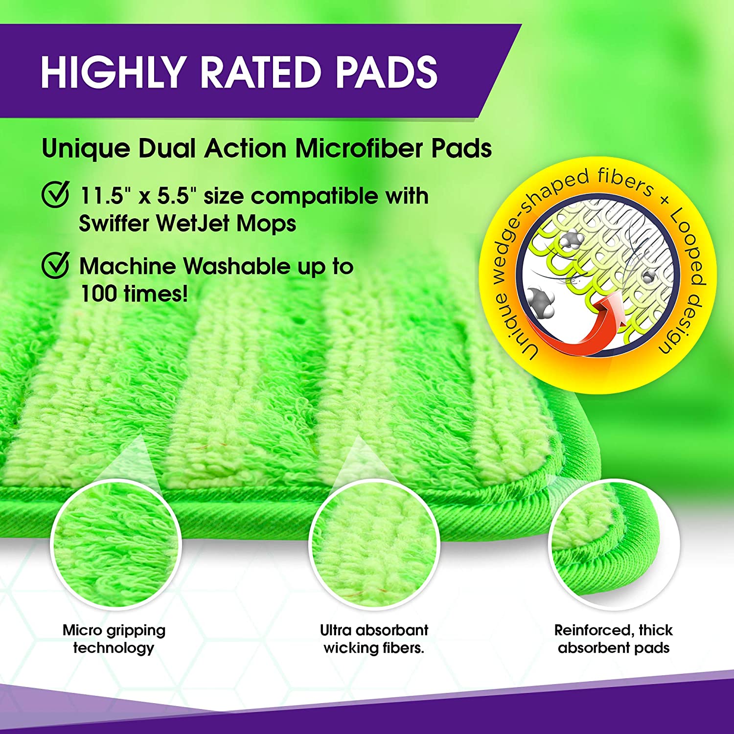 Turbo Mops Reusable Floor Mop Pads. 2 Pack 12-inch Microfiber Mop Refills