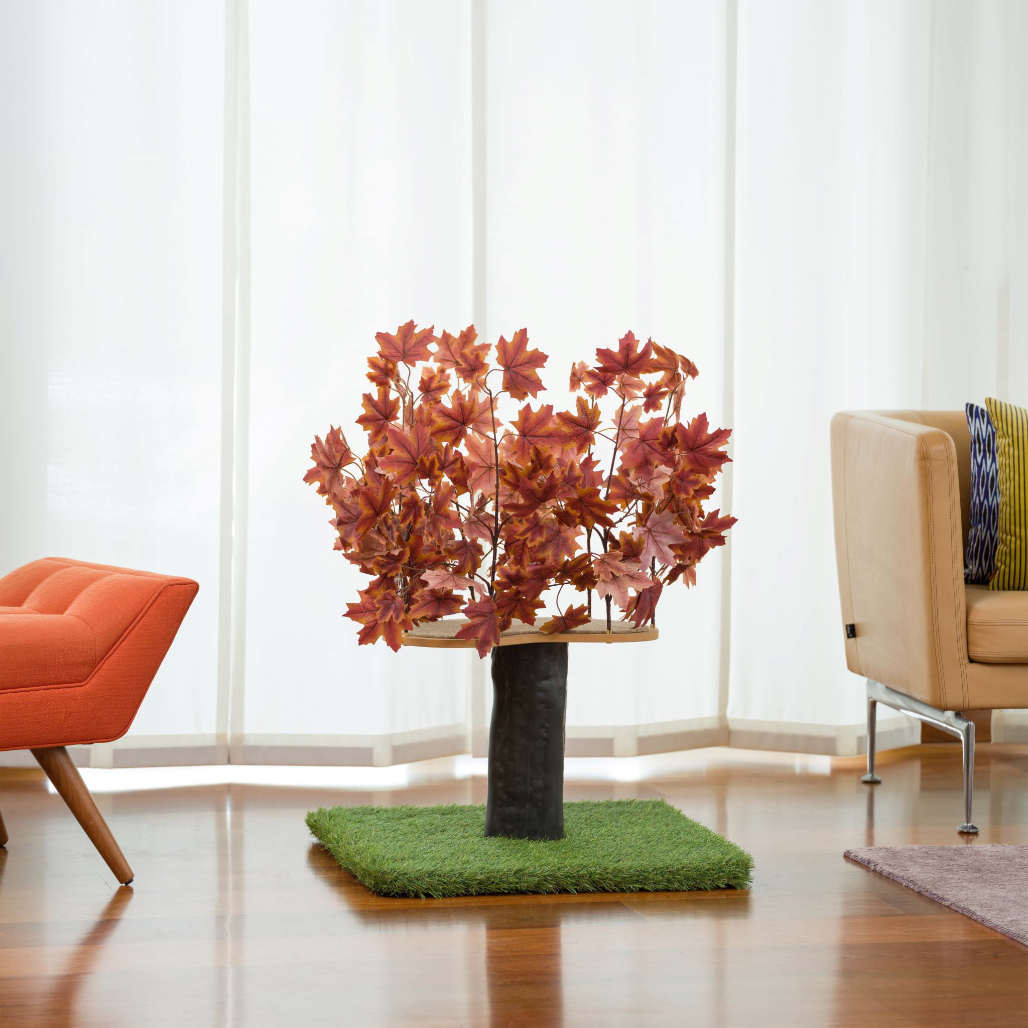 On2Pets 2ft Interchangeable Leaves Cat Activity Tree. Indoor Cat Tower. Comfy Cat Condo with Scratching Pads. Plum