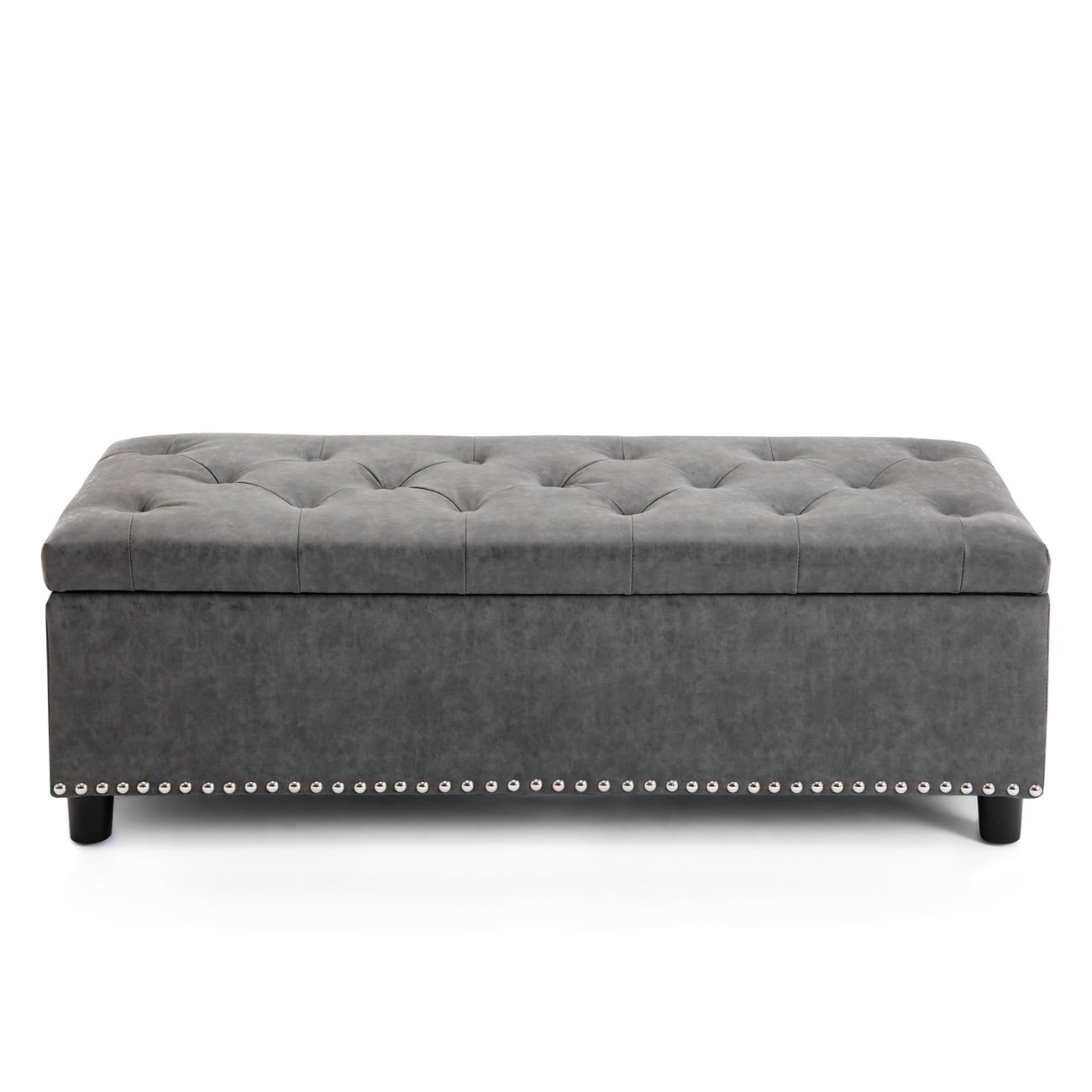 BELLEZE 48″ Upholstered Faux Leather Bedroom Storage Ottoman Tufted Cushion Furniture