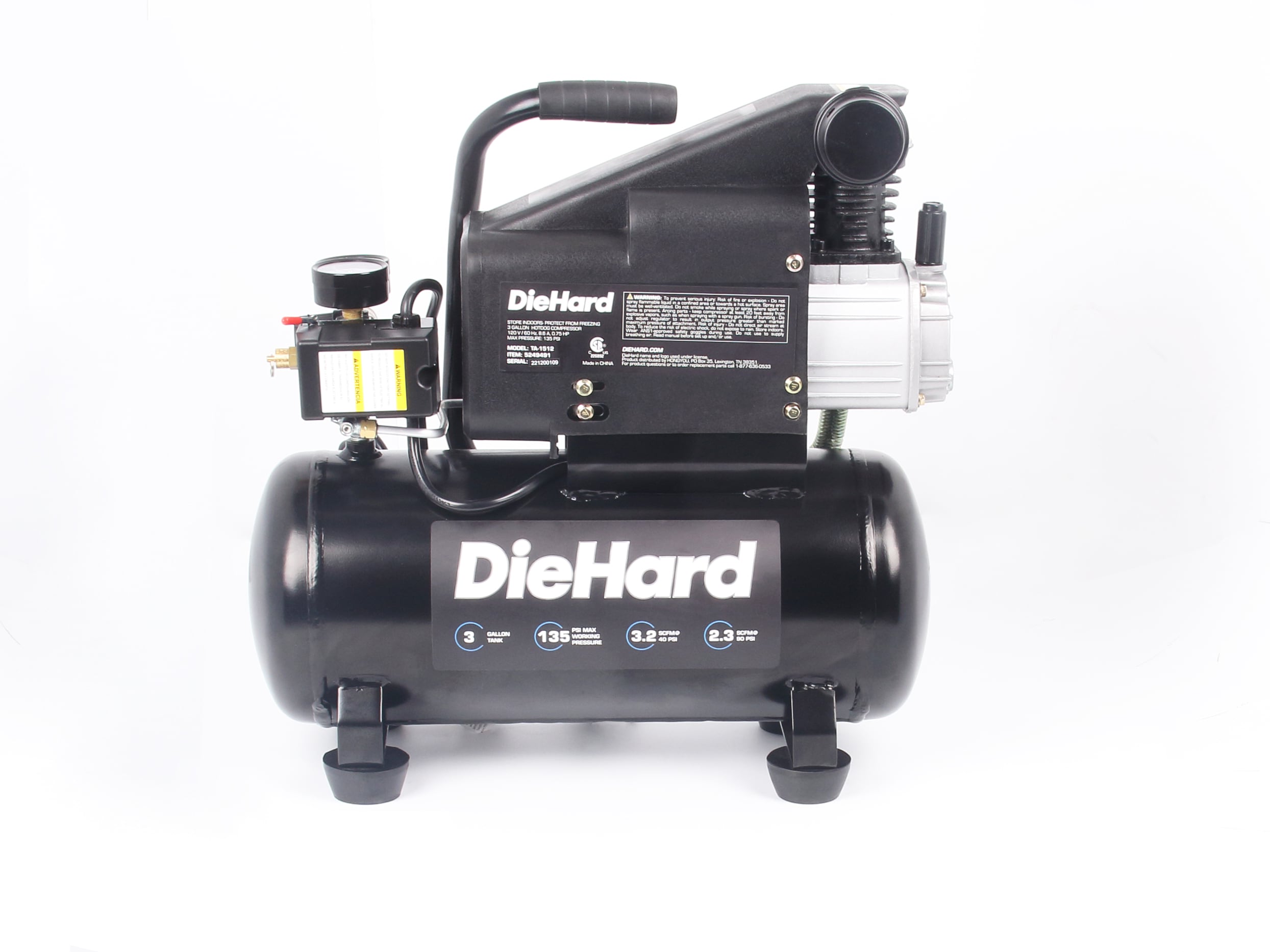 DieHard 3-Gallons Single Stage Portable Corded Electric Hot Dog Air Compressor