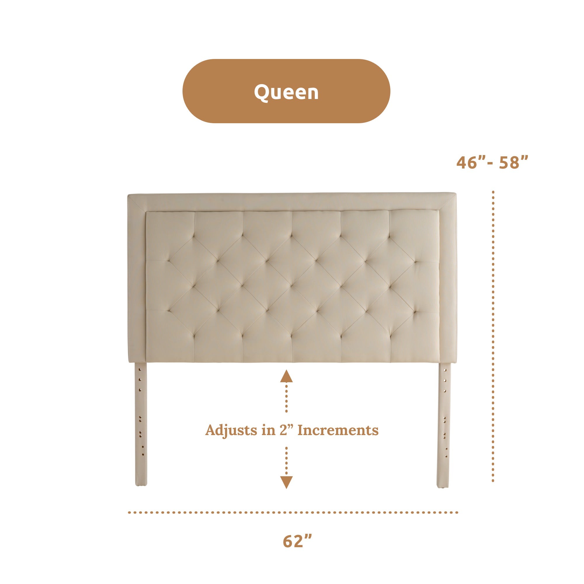 Rest Haven Medford Rectangle Upholstered Headboard with Diamond Tufting. Queen. Cream