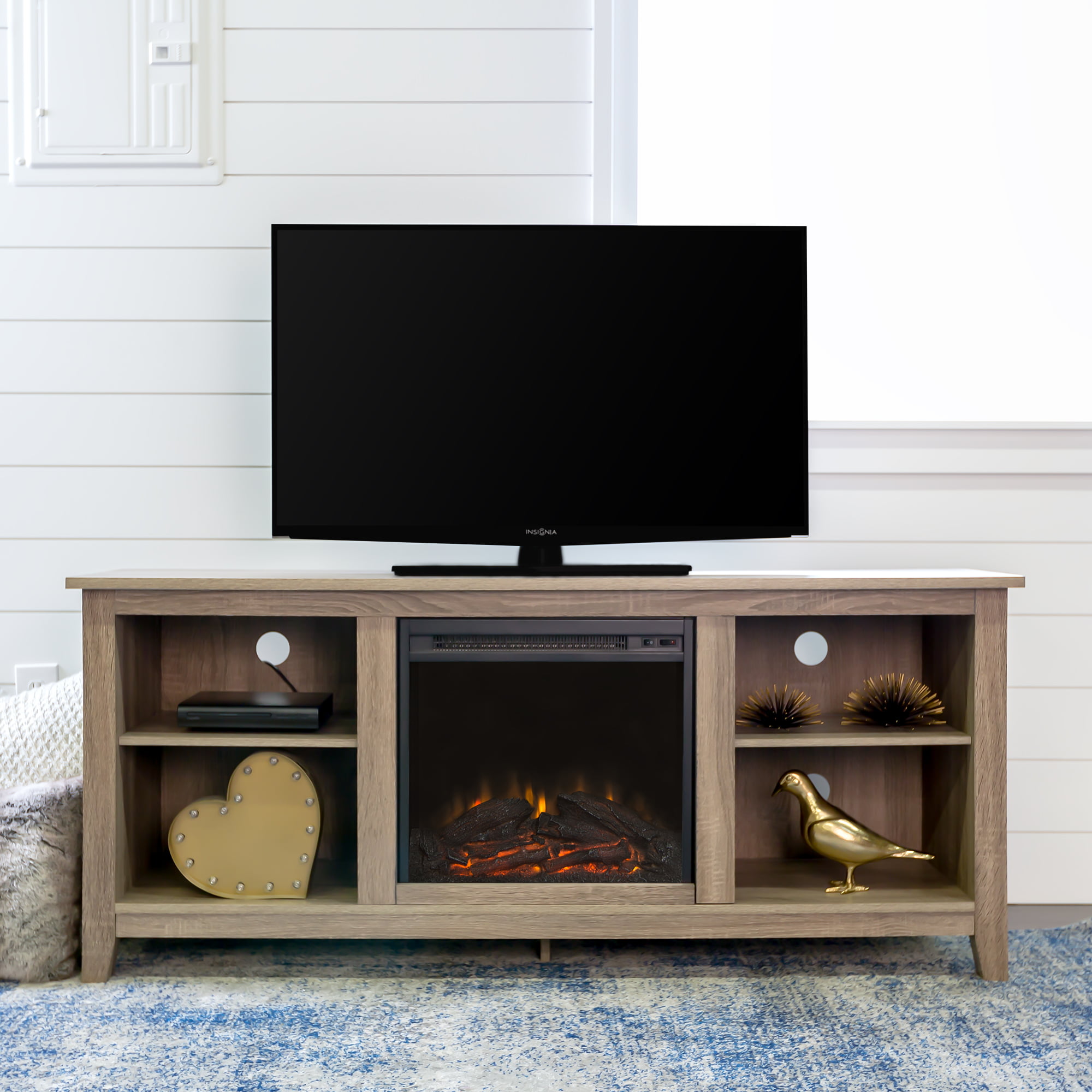 Walker Edison Traditional Fireplace TV Stand for TVs Up to 64″. Driftwood