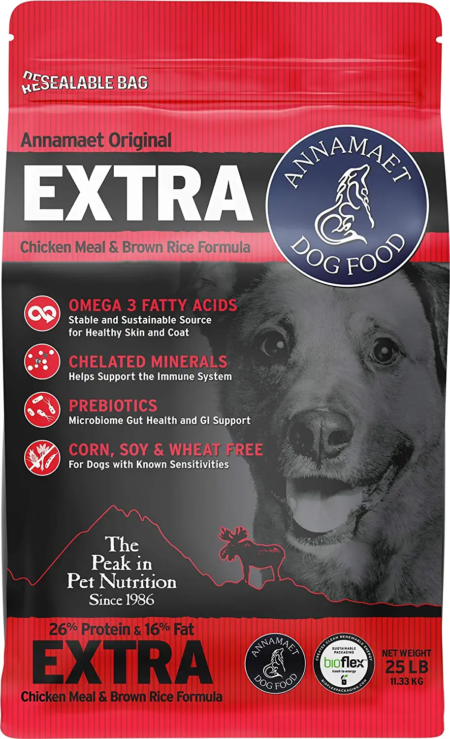 Annamaet Original Extra Formula Dry Dog Food 26% Protein (Chicken & Brown Rice) 25-lb Bag