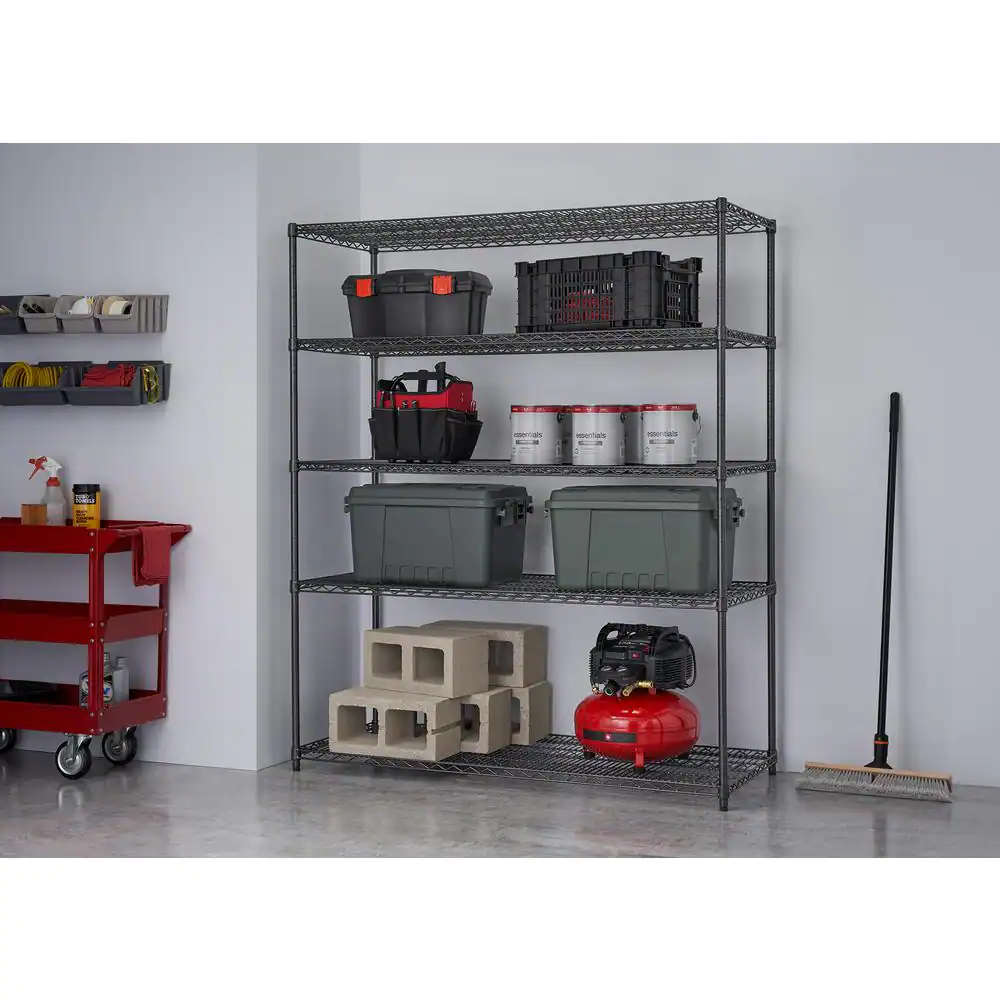 TRINITY TBFPBA-0928 PRO Black 5-Tier Steel Wire Garage Storage Shelving Unit (60 in. W x 72 in. H x 24 in. D)