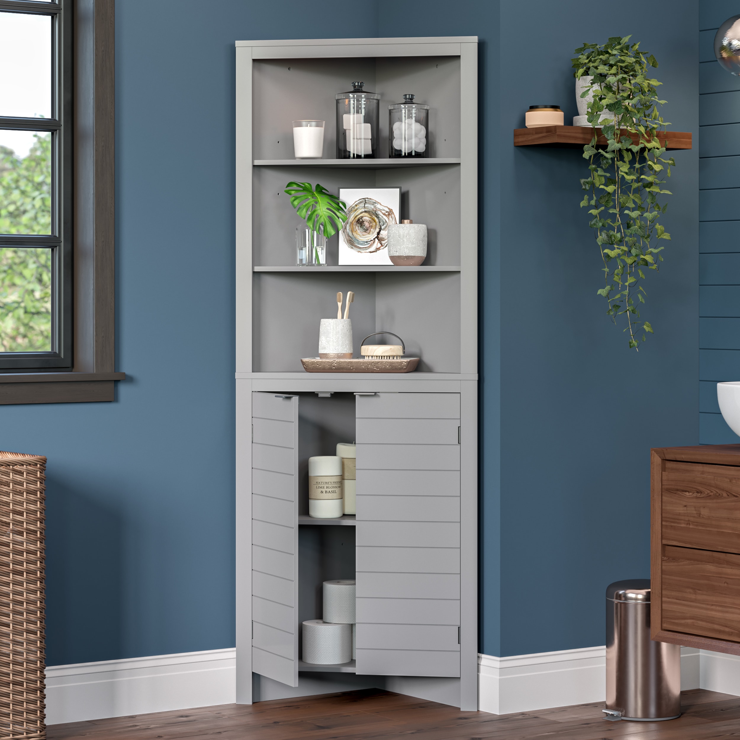 RiverRidge Madison Tall Corner Cabinet. Gray