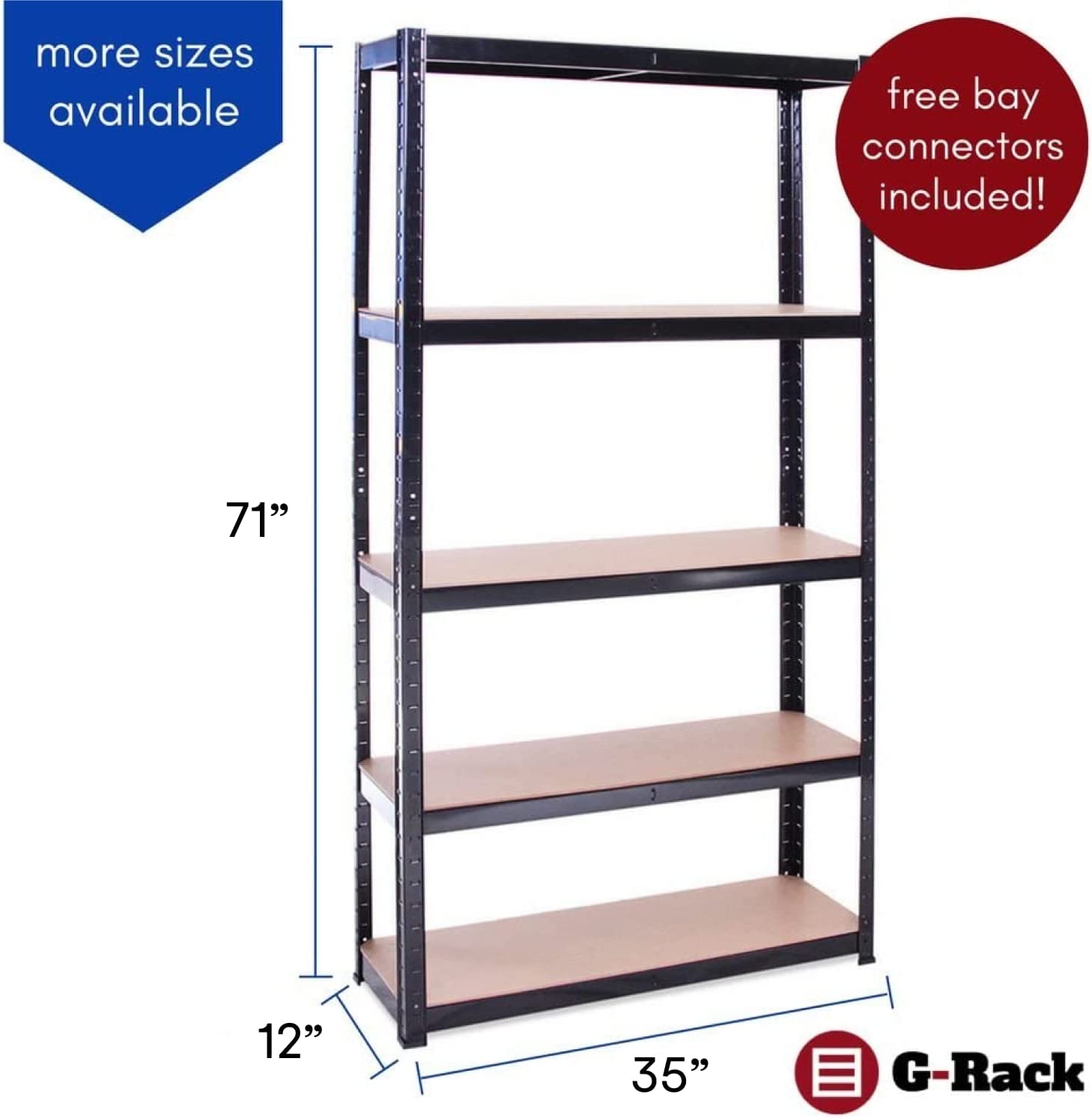 G-Rack Garage Shelving Units - Heavy Duty Racking -  Shelves for Storage - 5 Tier - 2000LB Capacity