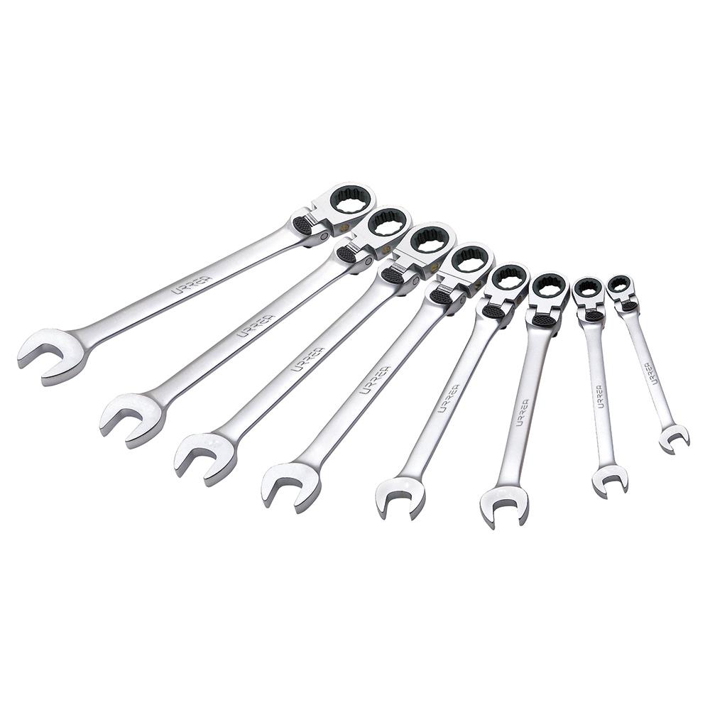 URREA 9-Piece Set Spline Standard (SAE) Locking Flexible Head Ratchet Wrench