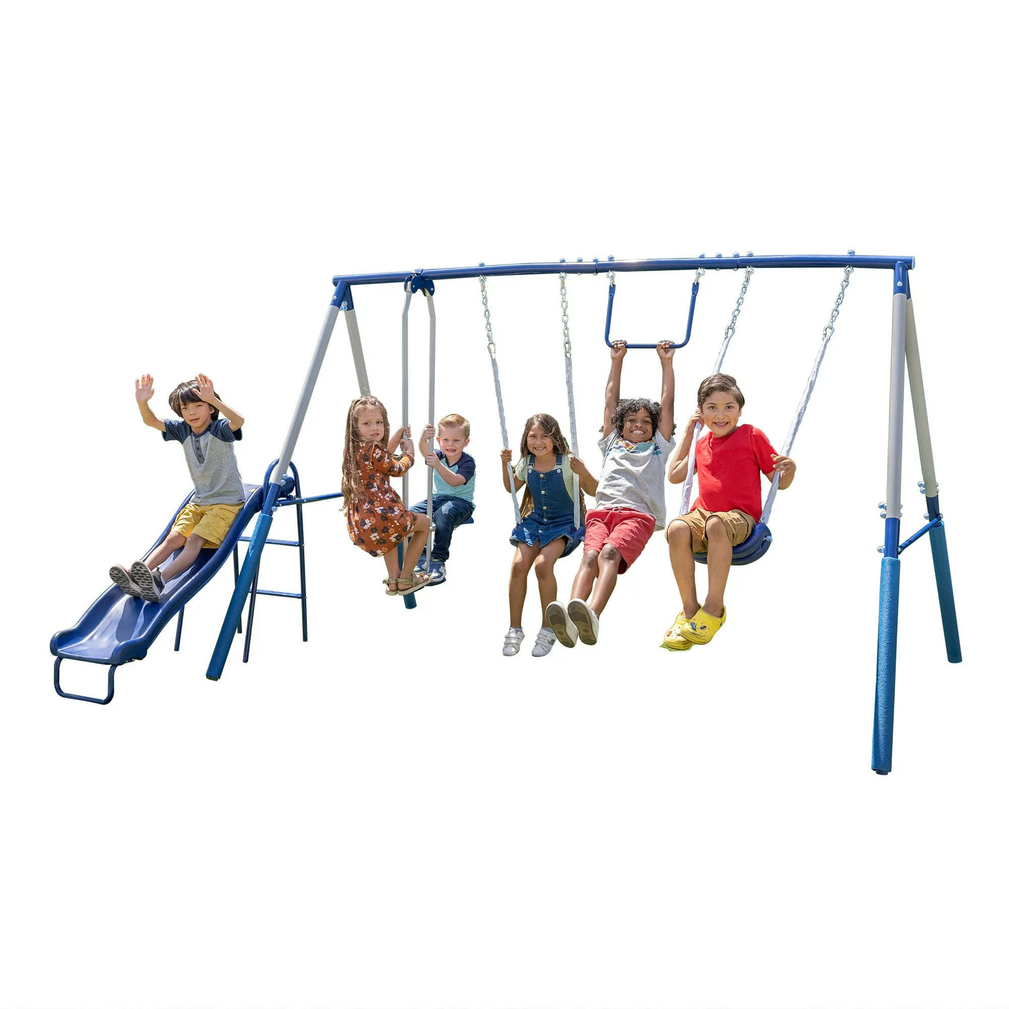 Sportspower Arcadia Metal Swing Set with 5ft Slide. Trapeze. 2 Person Glider Swing