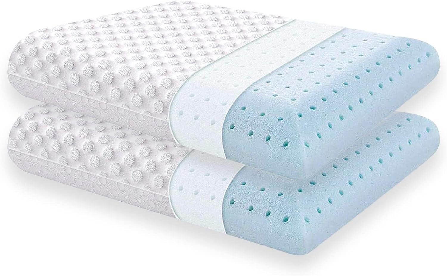 Hcore Gel Memory Foam Pillows 2 Pack Firm Pillow Dual-Sided Cooling & Cozy Washable Cover for All Seasons Ventilated Breathable Foam Pillow for Sleeping- CertiPUR-US - 2 Pack Queen