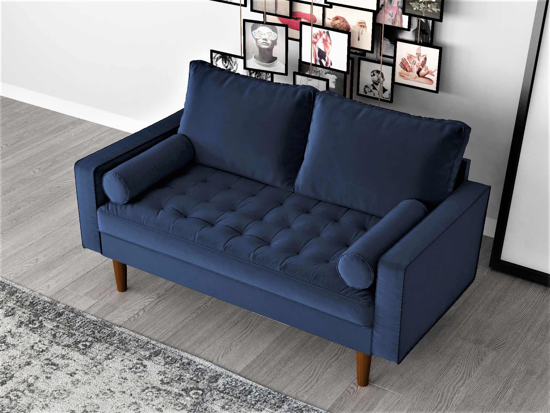 US Pride Furniture Mac Velvet Loveseat. Navy Blue