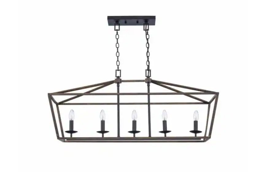 Home Decorators Collection 5-76201 Weyburn 5-Light 36 in. Bronze Caged Farmhouse Linear Island Hanging Chandelier for Kitchen