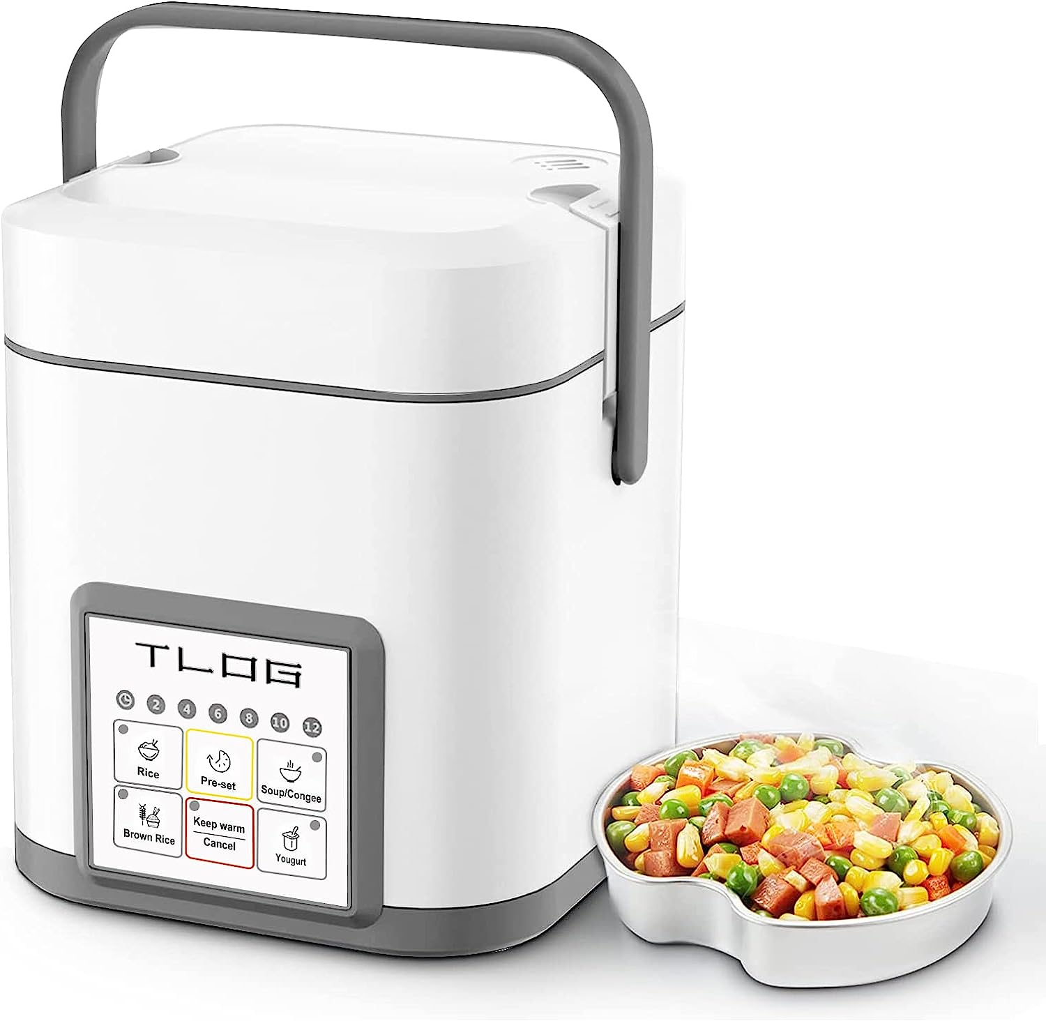 TLOG Mini Rice Cooker 2.5 Cups Uncooked. Healthy Ceramic Coating Portable Rice Cooker. 1.2L Travel Rice Cooker Small for 1-3 People. Personal Rice maker. Food Steamer. 12 Hours delay timer. Multi-cooker for Grains. Oats. Grey-2