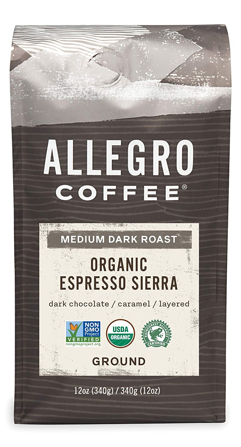 Allegro Coffee Organic Espresso Sierra Ground Coffee. 12 oz.
