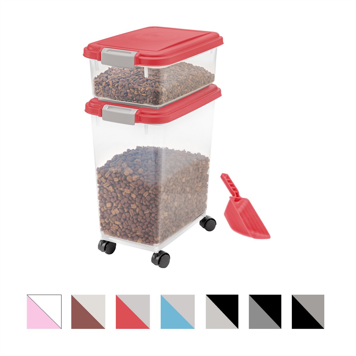 IRIS Airtight Food Storage Container and Scoop Combo for pet. dog. cat and bird food. Red