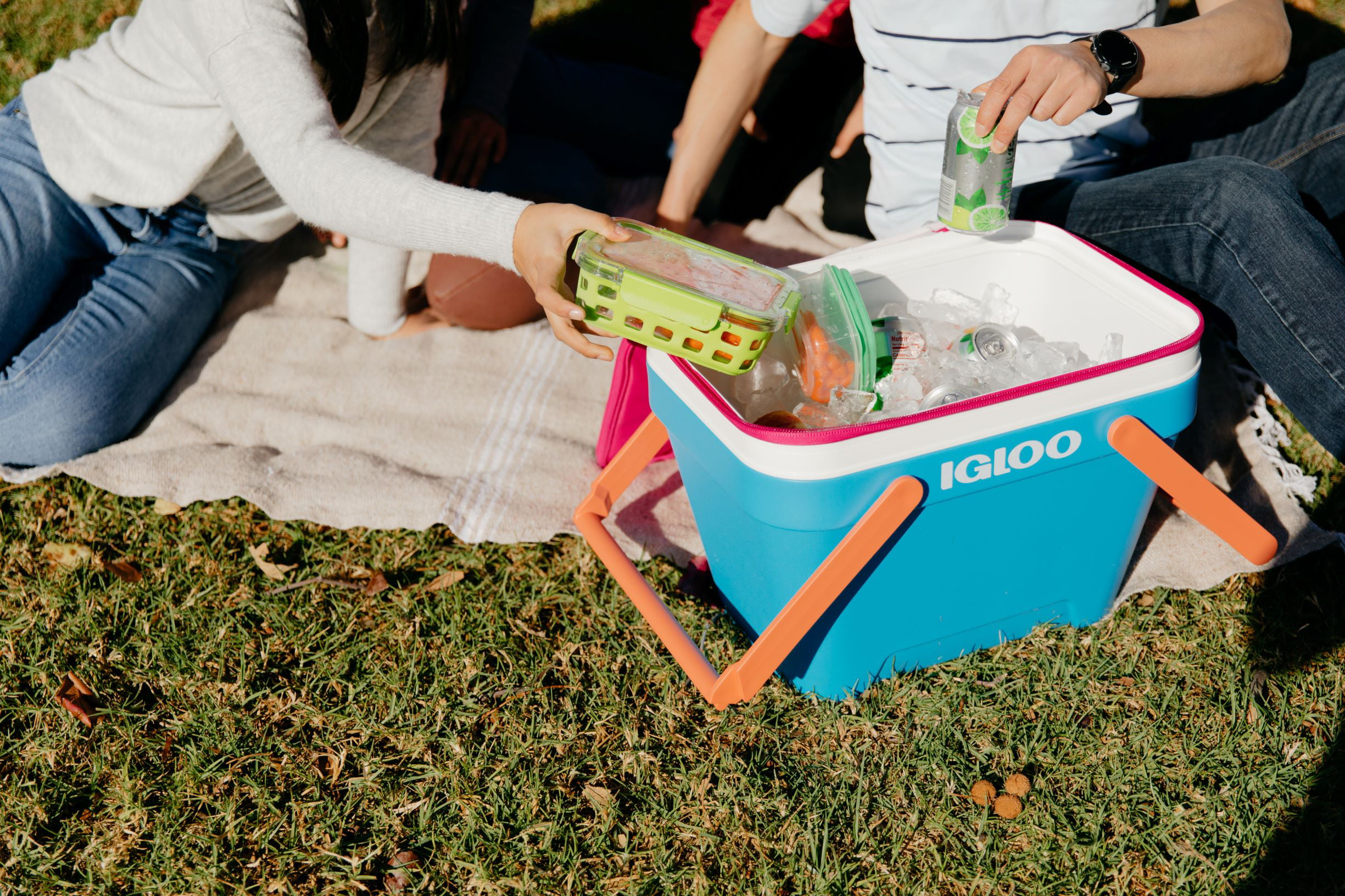 Igloo 25 qt. Picnic Basket Cooler. Pink and Blue