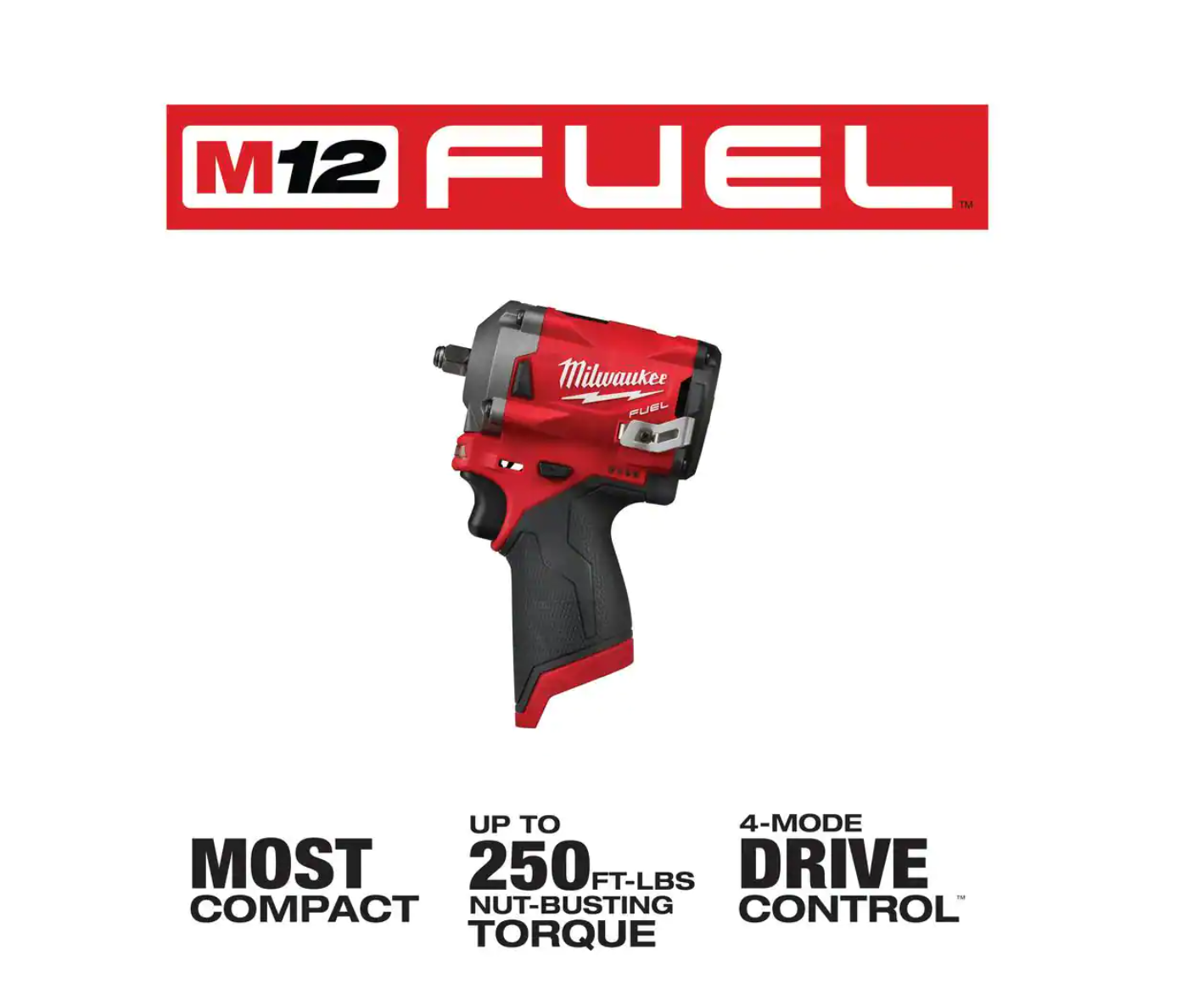 Milwaukee 2554-20-2557-20 M12 FUEL 12V Lithium-Ion Brushless Cordless Stubby 3/8 in. Impact Wrench and Ratchet Kit (Tool-Only Kit)
