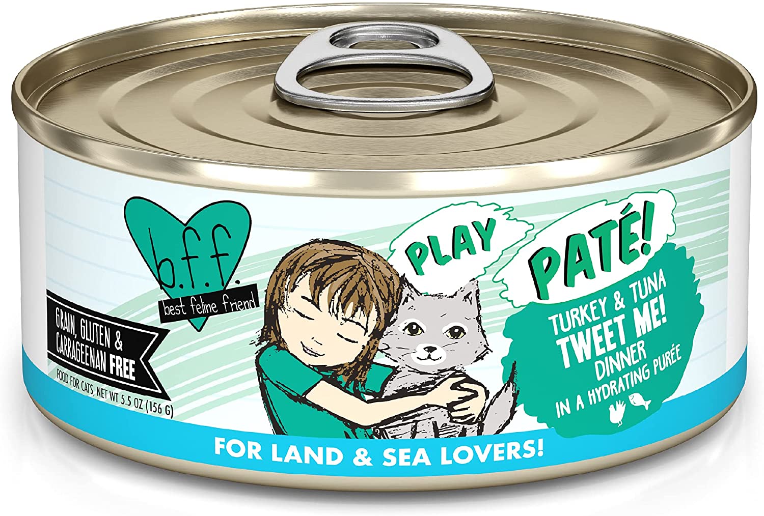 Weruva Wet Cat Food B.F.F. Play - Best Feline Friend Paté Lovers. Aw Yeah!. Turkey & Tuna Tweet Me! with Turkey & Tuna. 5.5oz Can (Pack of 8)