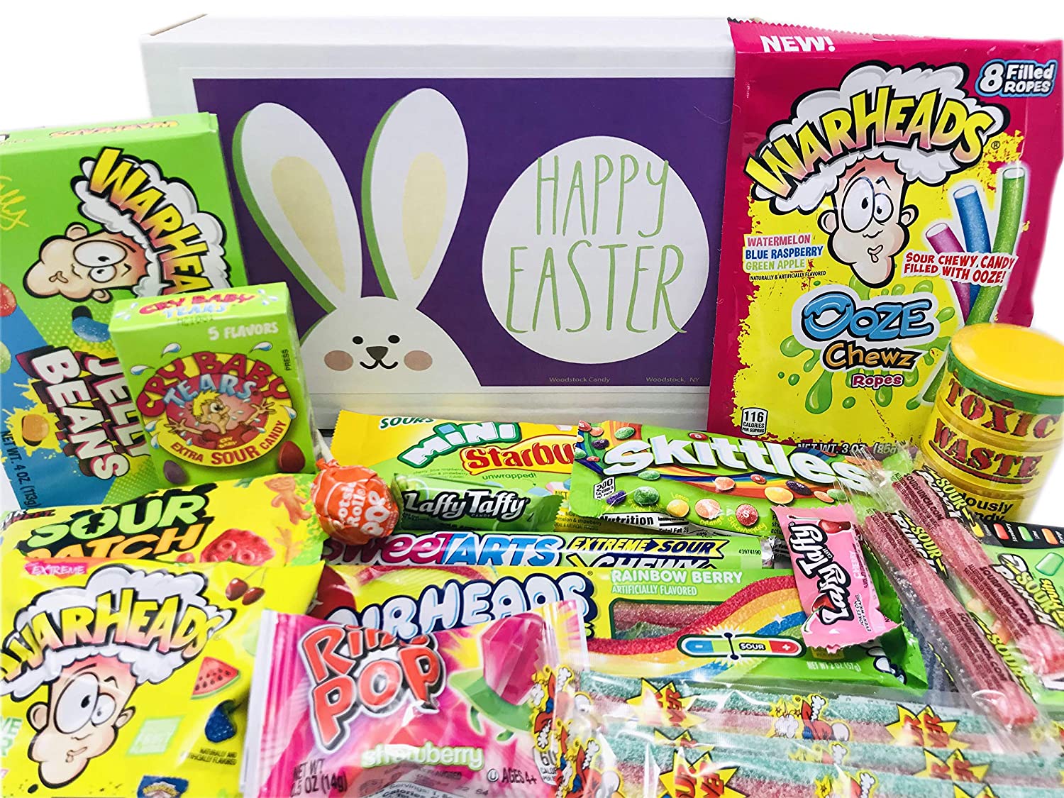 Woodstock Candy - Easter Candy Gift Basket Box Variety Assortment Care Package for Boys Girls w/ Sour Candies