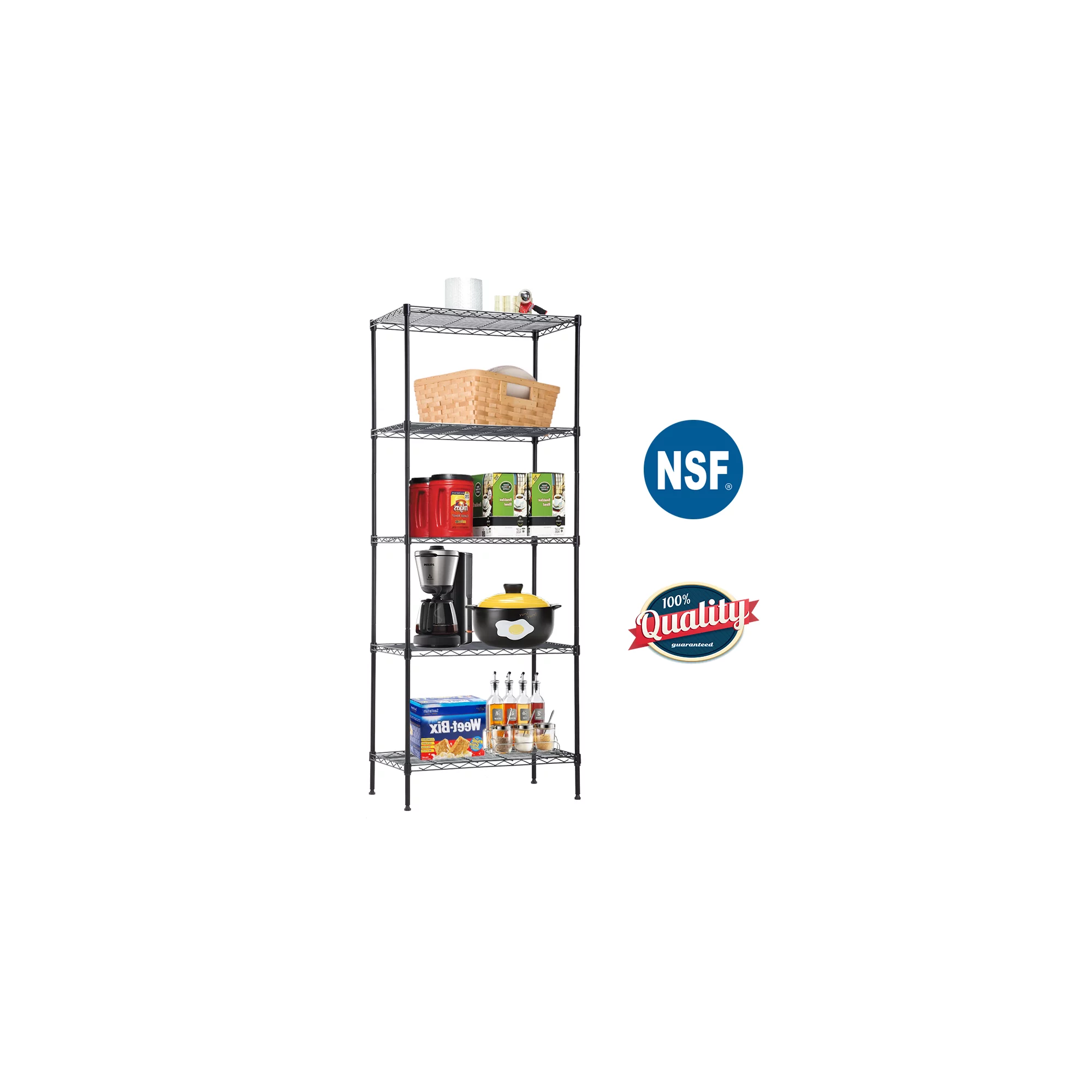 BestMassage Heavy Duty 24″W x 14″D x 60″H 5-Shelf Metal Freestanding Shelves. Black