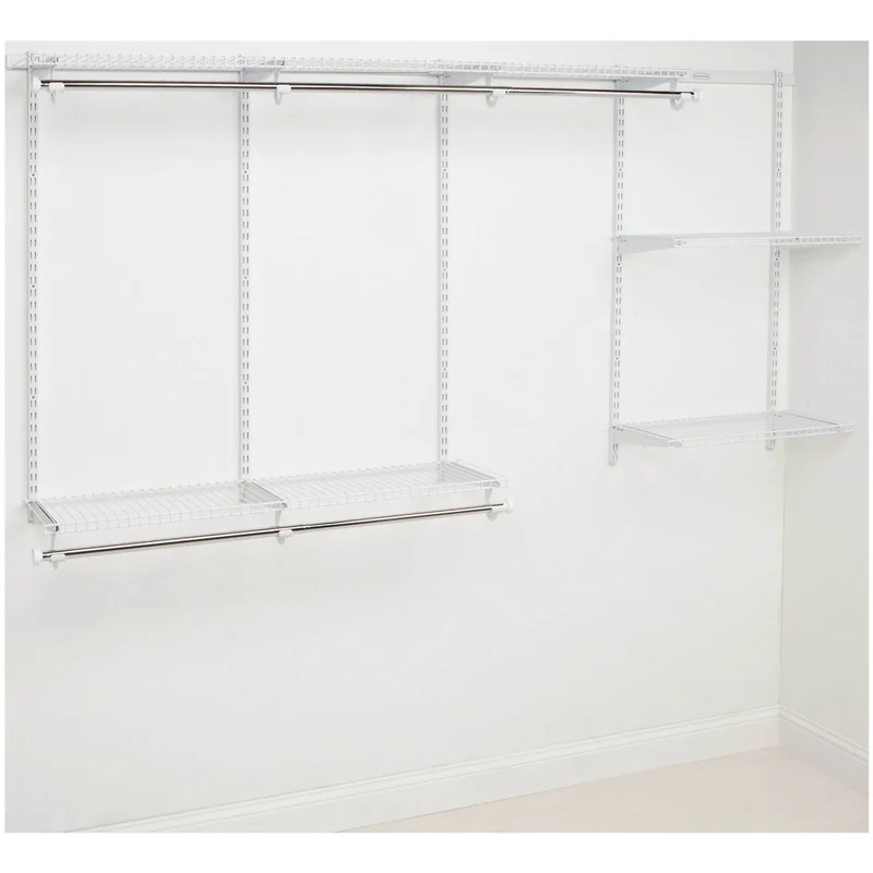 Rubbermaid 2060344 Configurations Deluxe Closet Kit. Titanium. 4-8 Ft.. Wire Shelving Kit with Expandable Shelving and Telescoping Rods. Custom Closet Organization System. Easy Installation