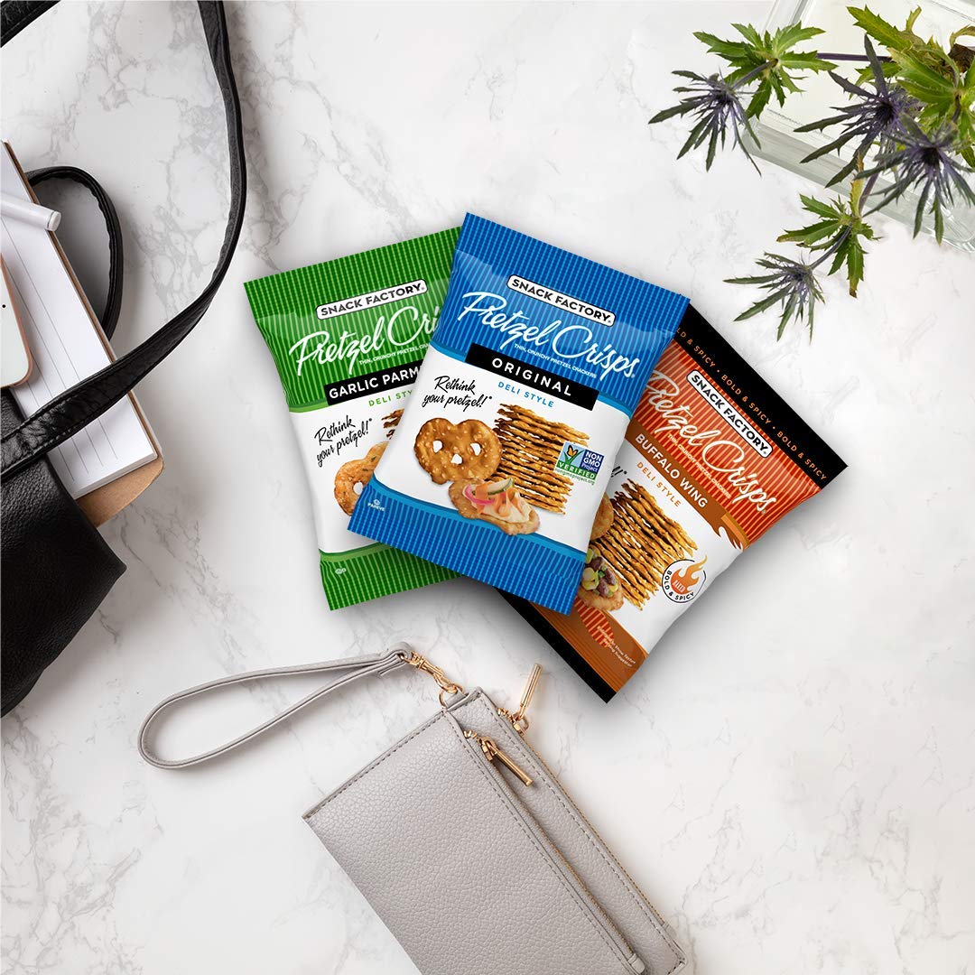 Snack Factory Pretzel Crisps Variety Snack Pack. Single Serve. 1.5 Oz x 24 Count