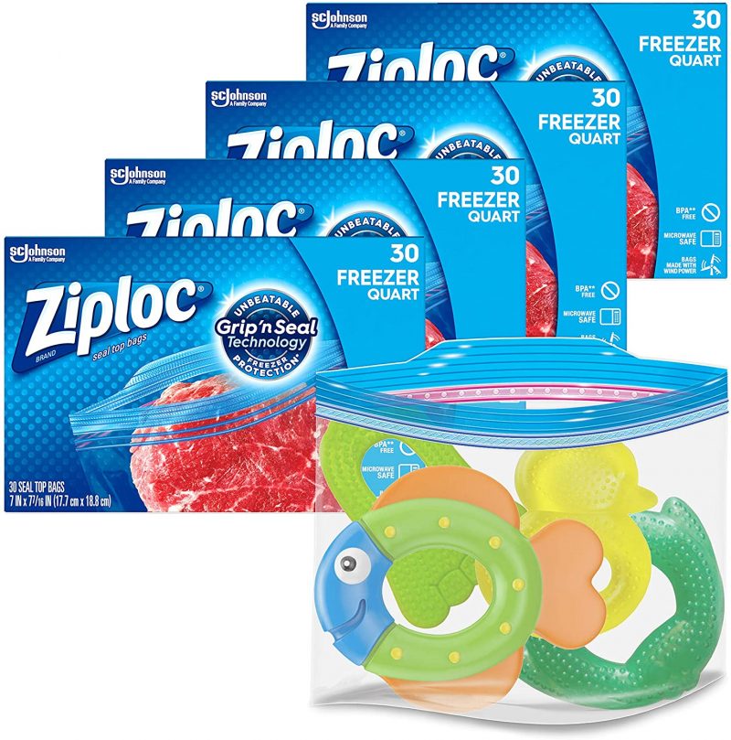 Ziploc Quart Food Storage Freezer Bags. Grip ‘n Seal Technology. 30ct. 4 Pack