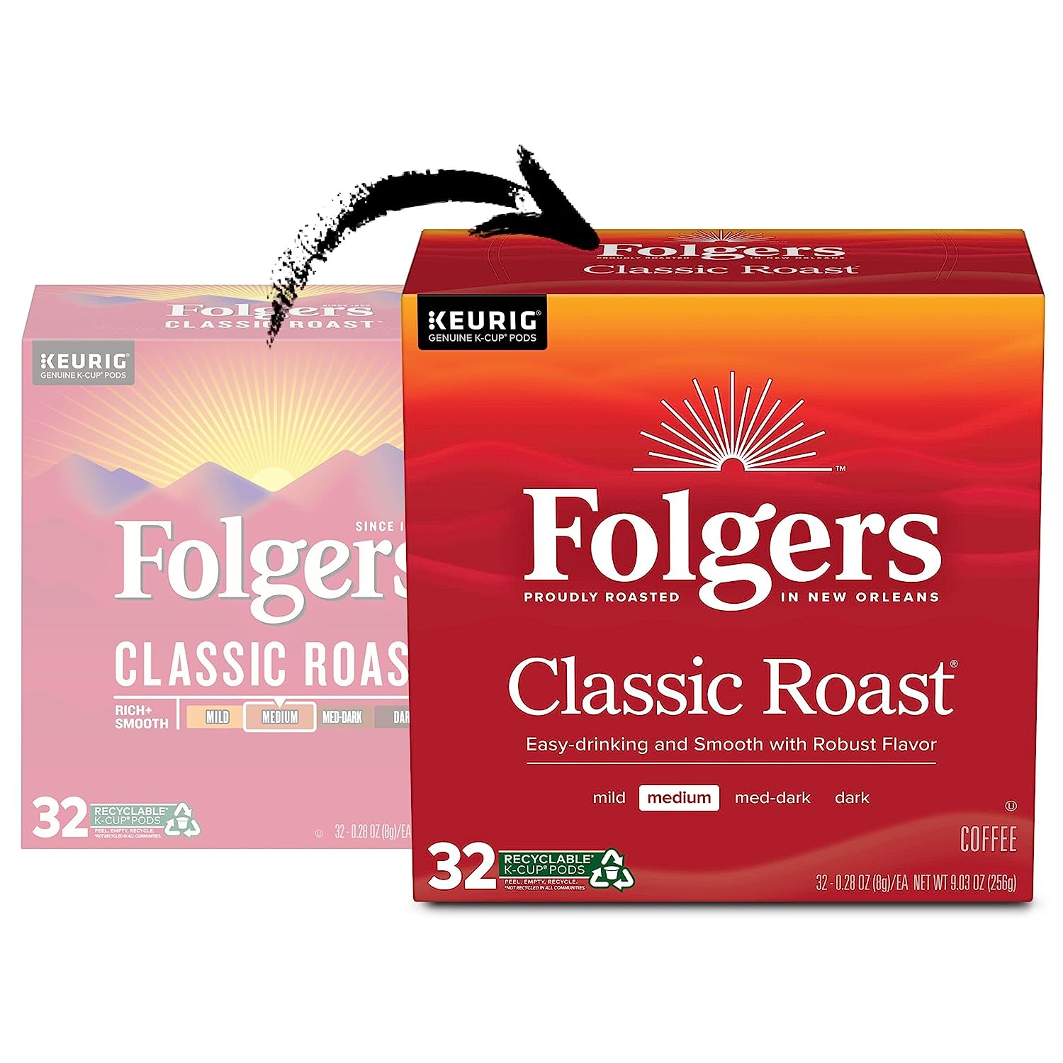 Folgers Classic Roast Medium Roast Coffee. 128 Keurig K-Cup Pods
