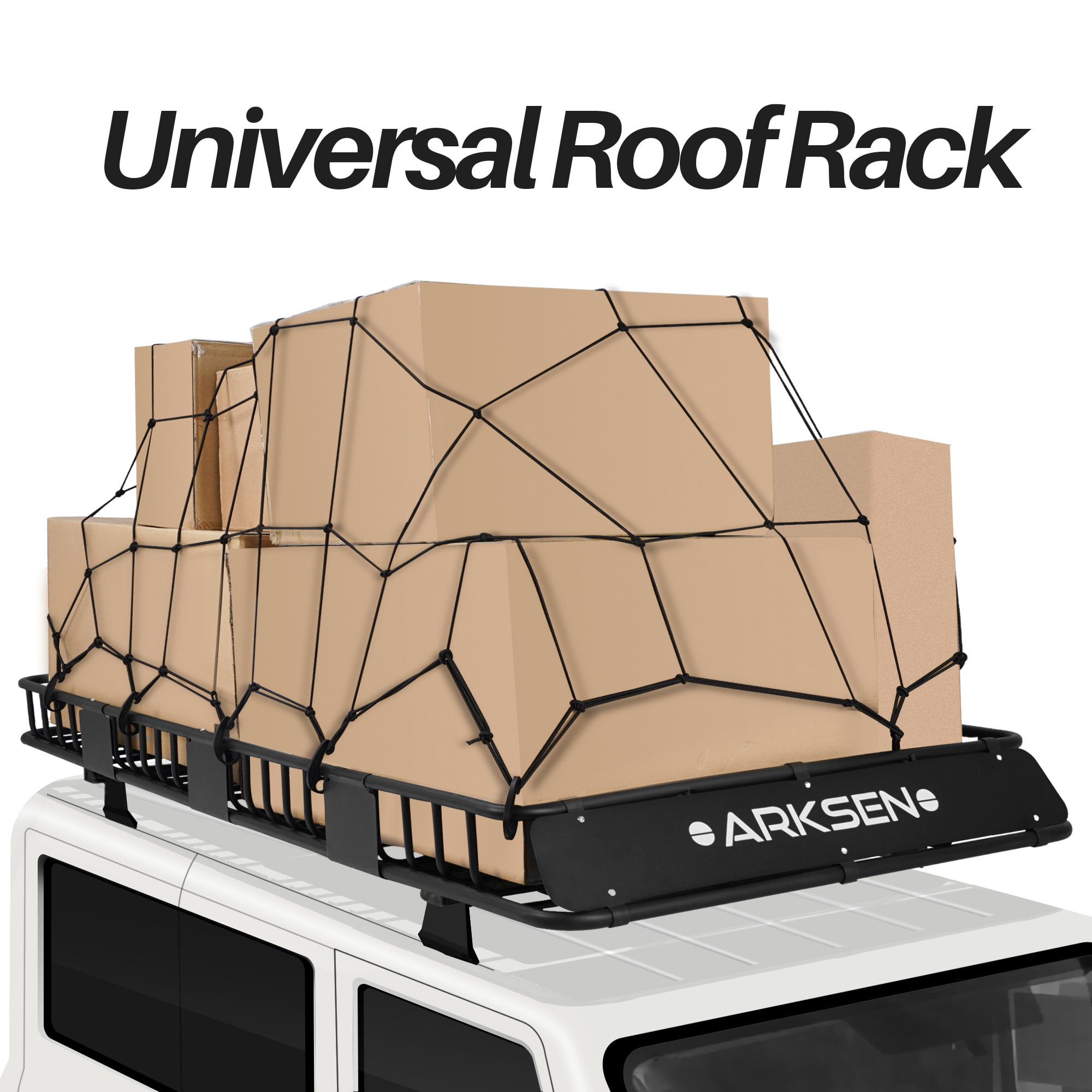 ARKSEN 84″ Universal Roof Rack Cargo Extension with 2 Cargo Net Car Top Luggage Holder Carrier Basket SUV Camping. Black