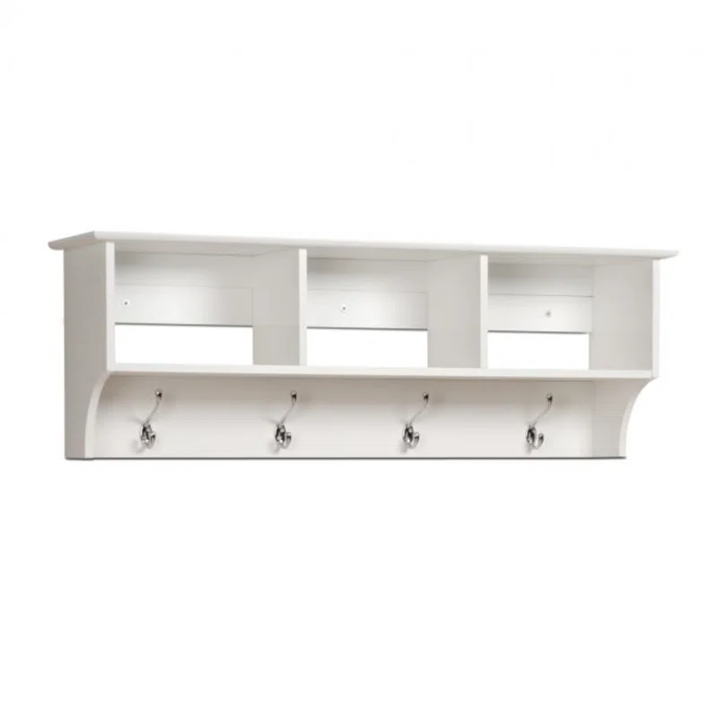 Hawthorne Collections Modern Wood Entryway Wall Cubby Shelf Coat Rack in White
