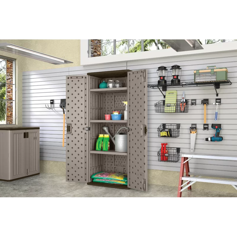 Suncast BMC7200 Resin Freestanding Garage Cabinet in Platinum (30 in. W x 72 in. H x 20 in. D)