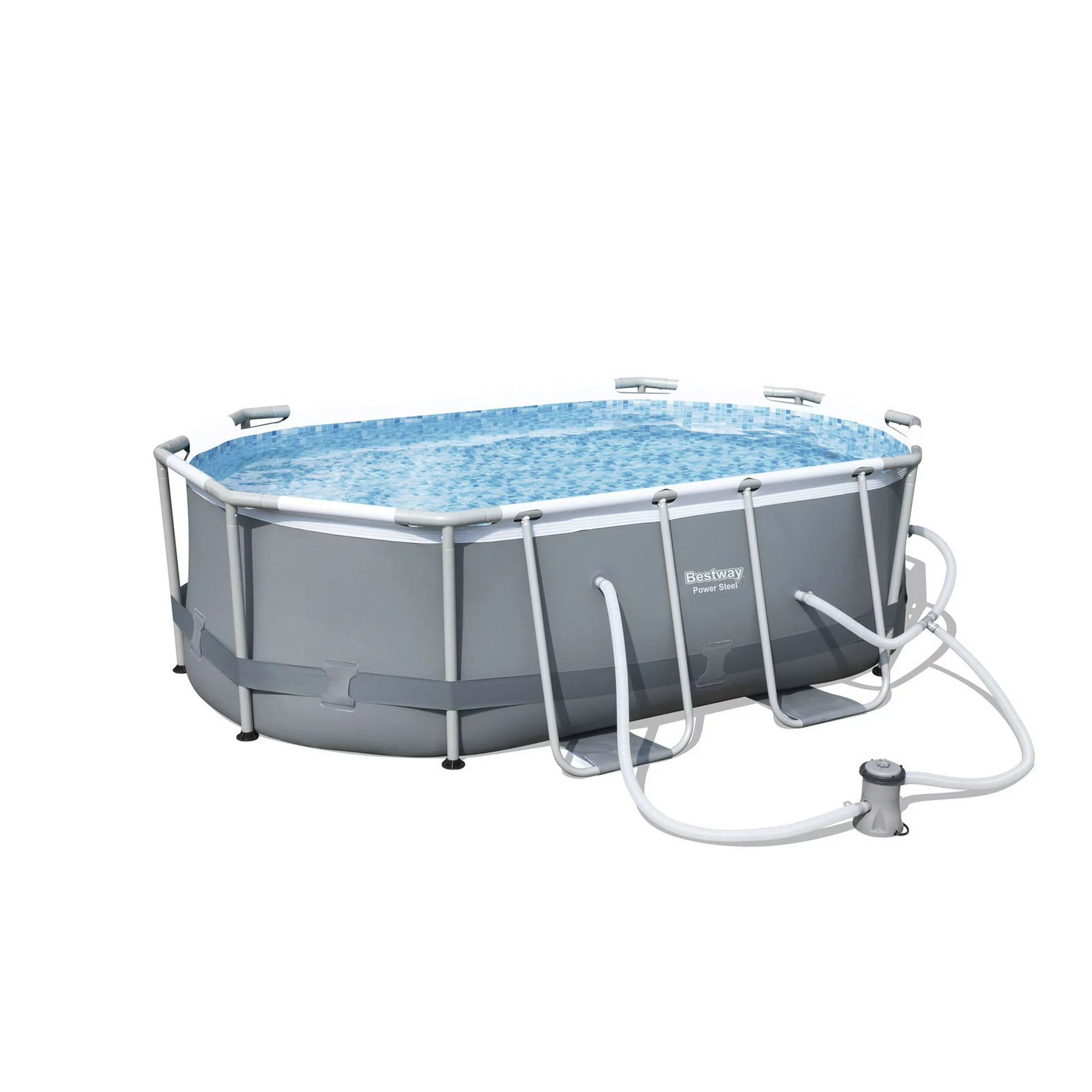 Bestway 10′ x 6-7″ x 33″ Power Steel Oval Frame Above Ground Swimming Pool