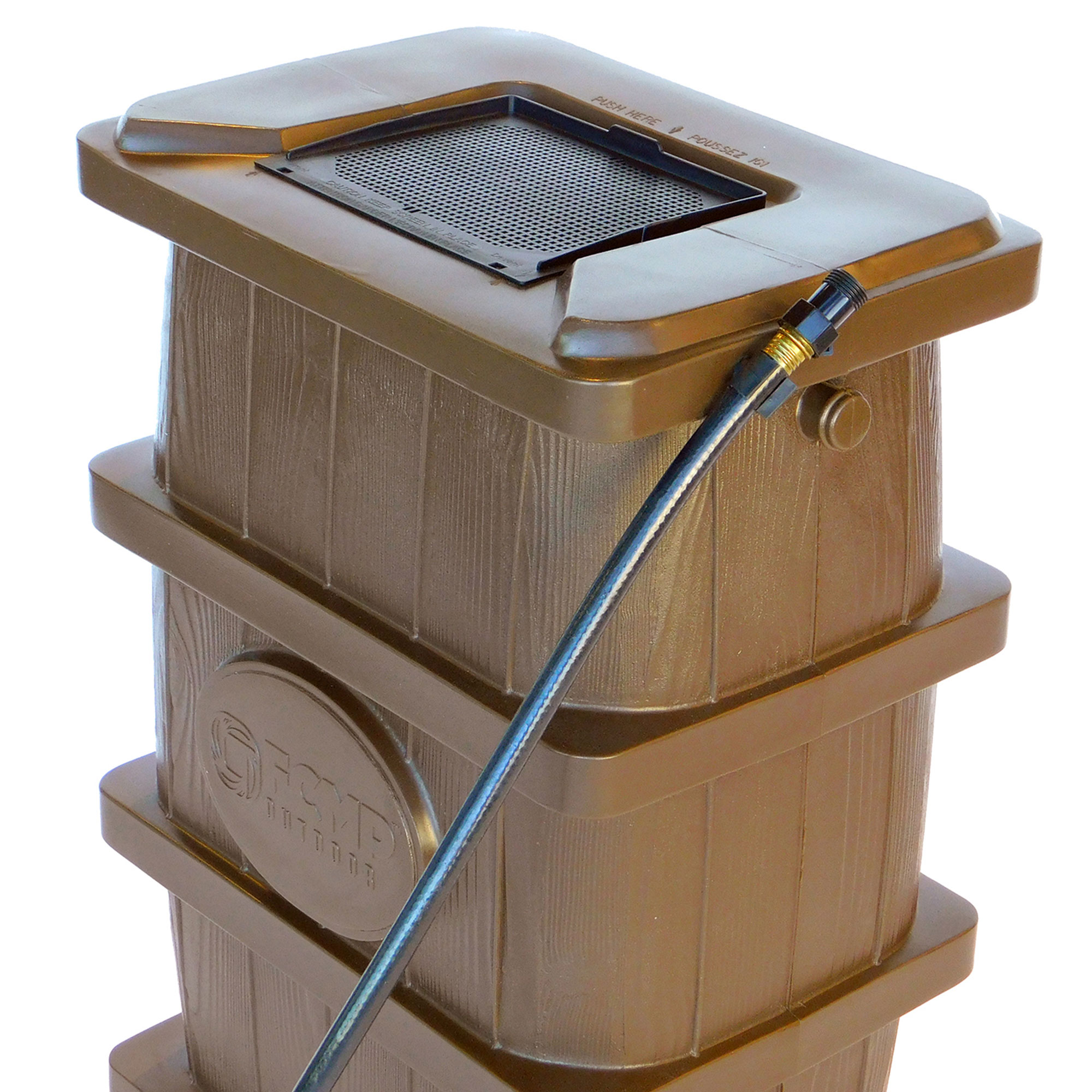 FCMP Outdoor WG4000 45 Gallon Wood Grain Rain Water Catcher Barrel. Brown