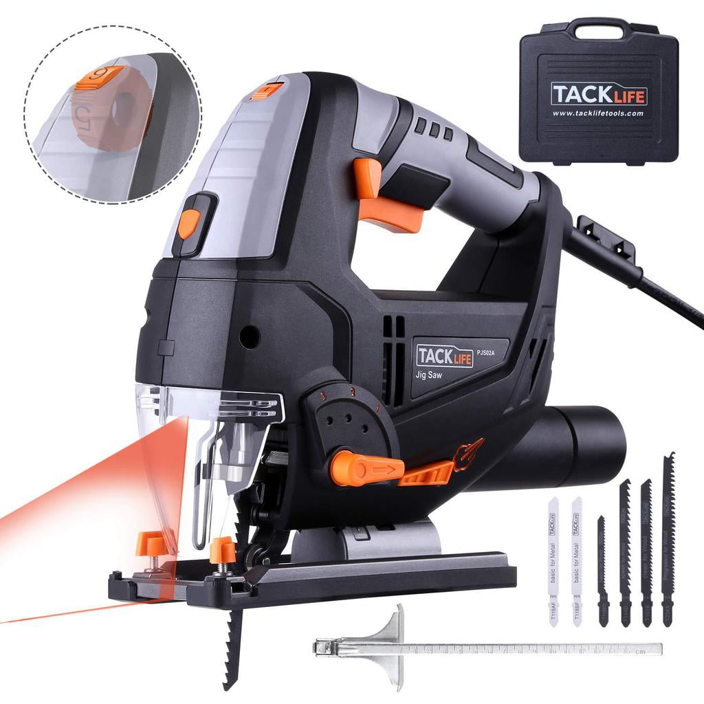 Tacklife 6.7 Amp 3000 SPM Jigsaw tool with Laser & LED. 6 Variable Speed. Carrying Case. 6 Blades. 45°Bevel Cutting & Tool-free Blade Changing and 10 Feet Cord - PJS02A