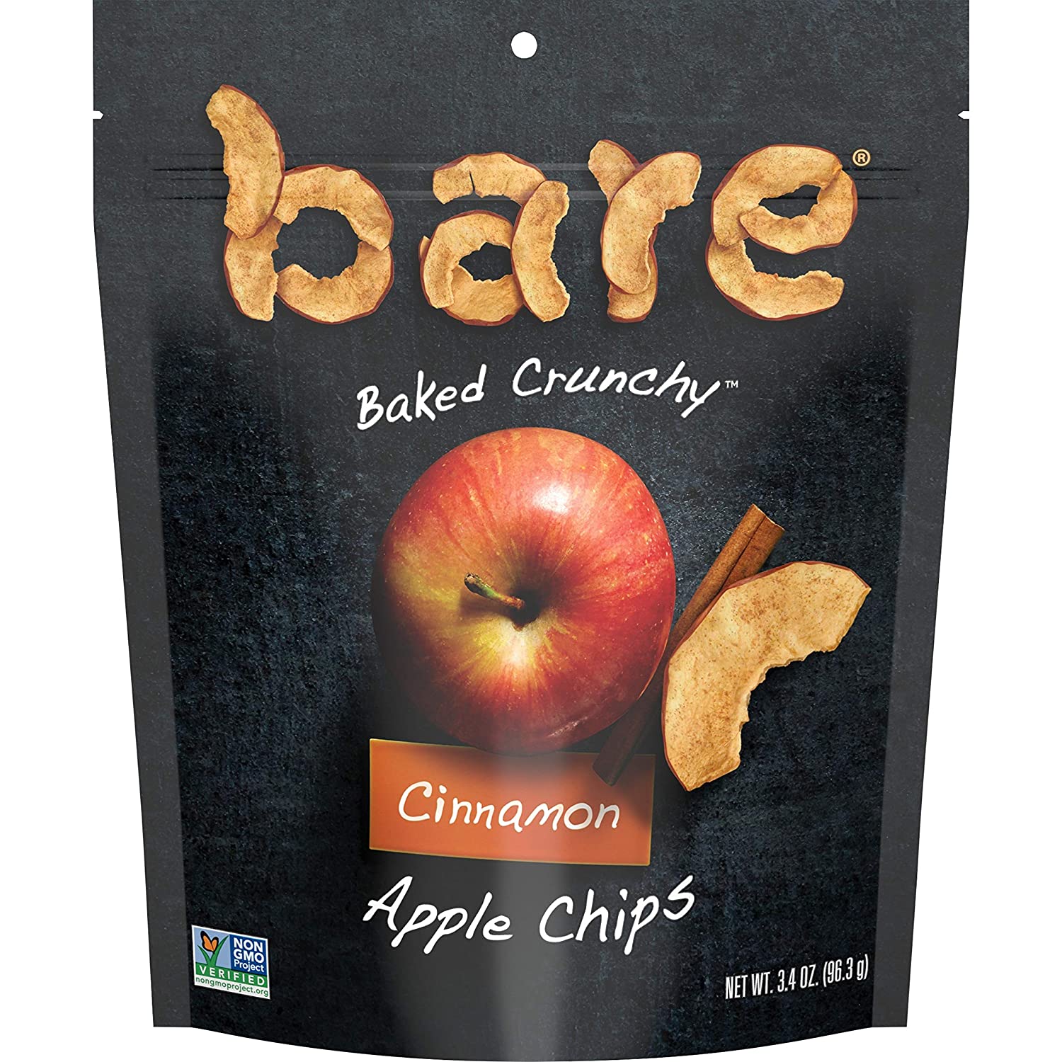 Bare Baked Crunchy Apple Chips. Cinnamon. Gluten Free. 3.4 Ounce Bag. 6 Count