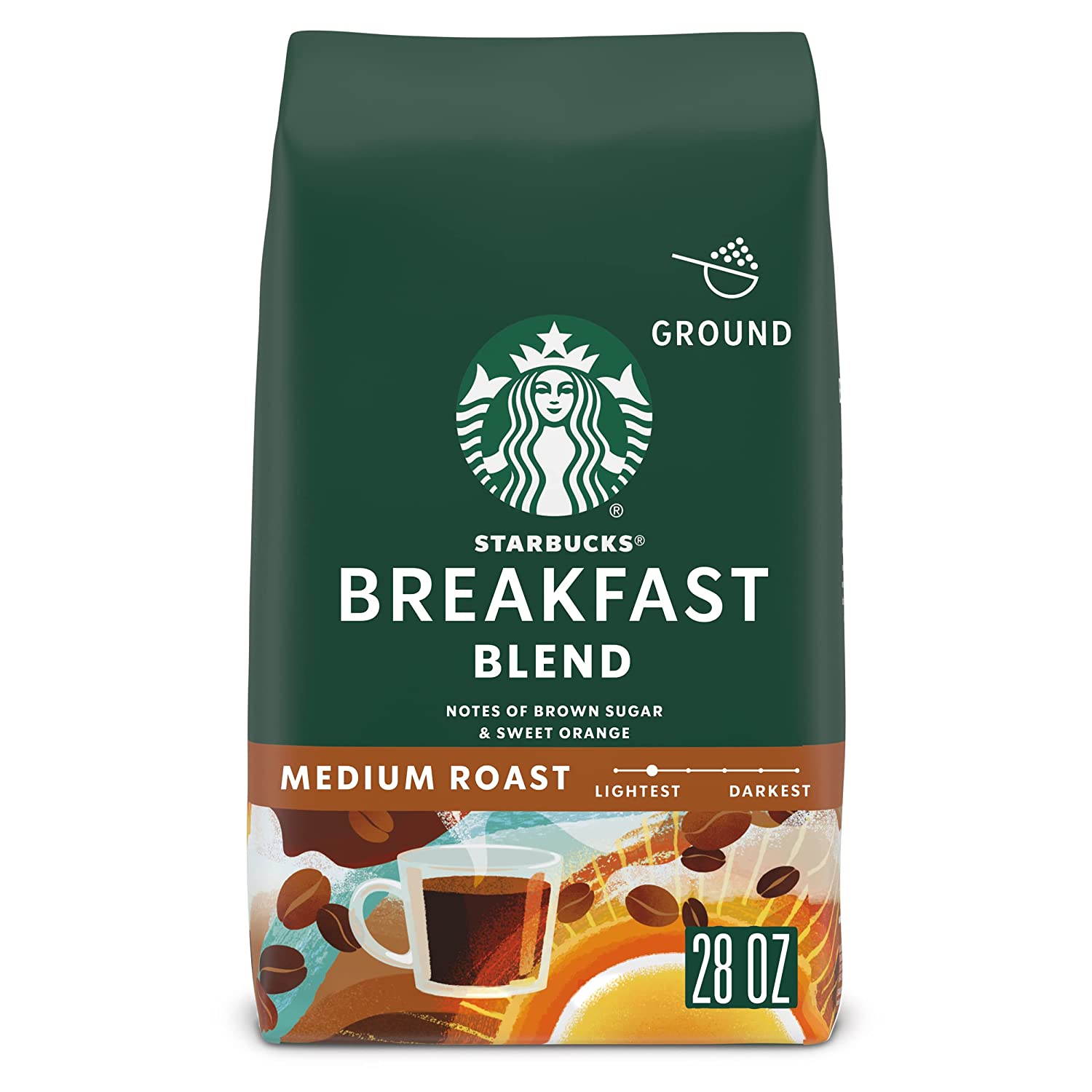 Starbucks Breakfast Blend Medium Roast Ground Coffee. 28 Ounce (Pack of 1) bag