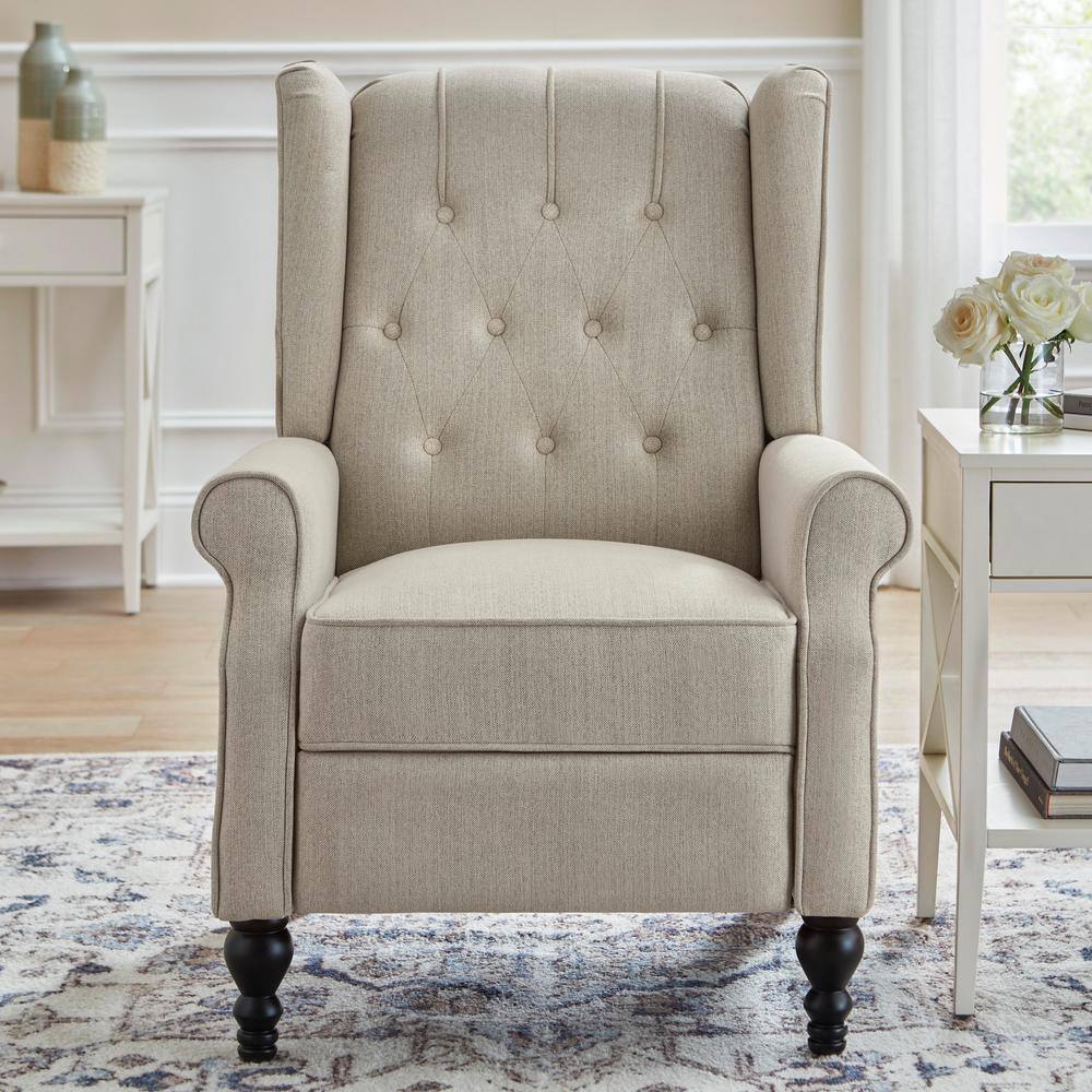 StyleWell  Waybrook Biscuit Beige Upholstered Tufted Wingback Pushback Recliner