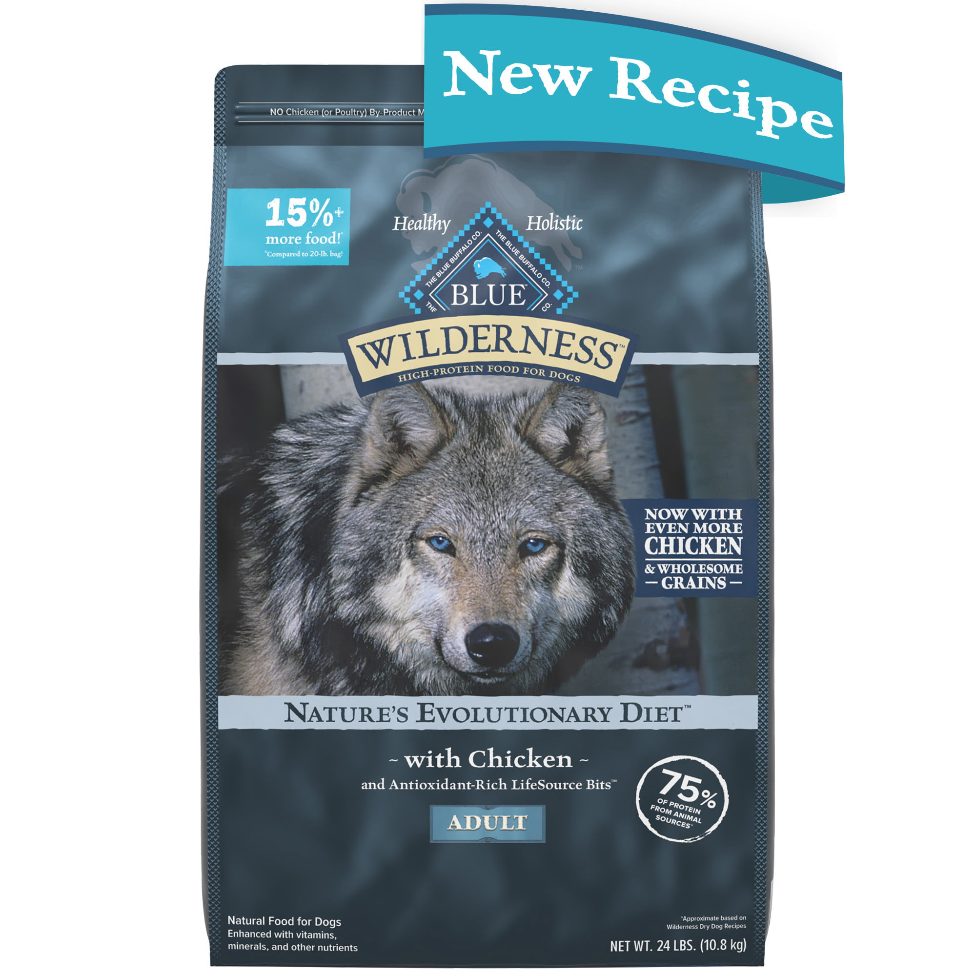 Blue Buffalo Wilderness High Protein Natural Adult Dry Dog Food plus Wholesome Grains. Chicken 24 lb bag