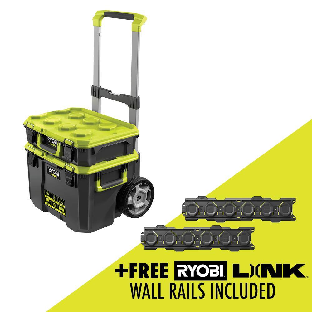 RYOBI STM201-STM101-STM504 LINK Rolling Tool Box and Standard Tool Box with FREE Wall Rail (2-Pack)
