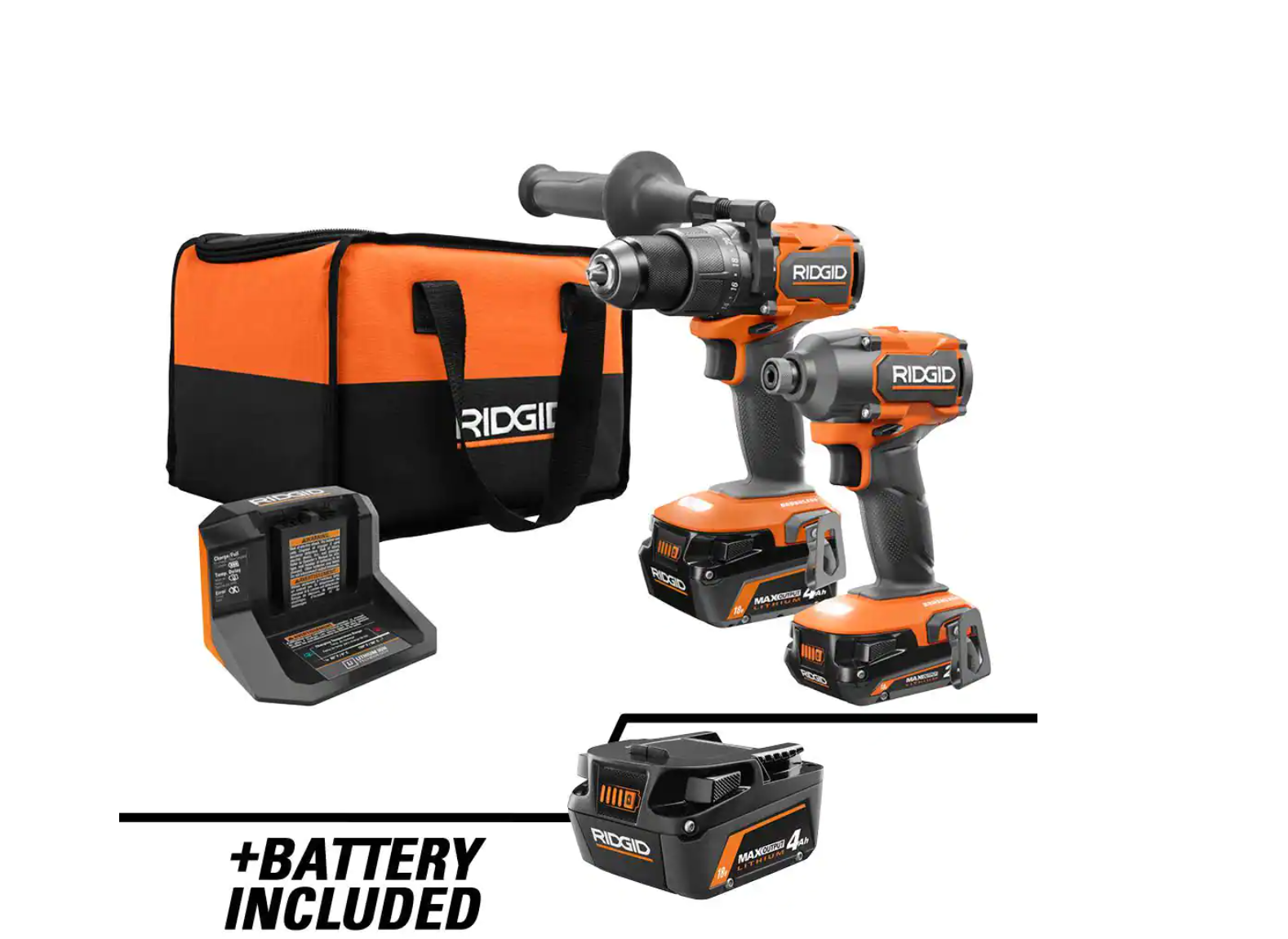 RIDGID R9208-AC840040 18V Brushless Cordless 2-Tool Combo Kit with Hammer Drill. Impact Driver. (3) Batteries. Charger. and Bag