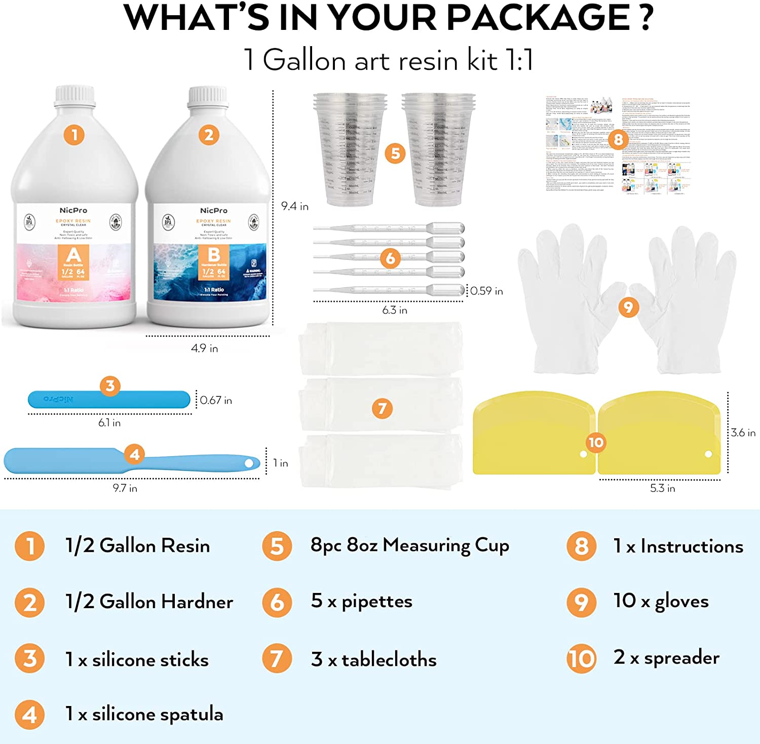 Nicpro 1 Gallon Epoxy Resin Kit Crystal Clear. Art Resin for Craft. Tumblers. Wood Tabletop. Molds Pigment River Tables. Bar Top. Coating and Casting with Silicone Sticks & Measuring Cups