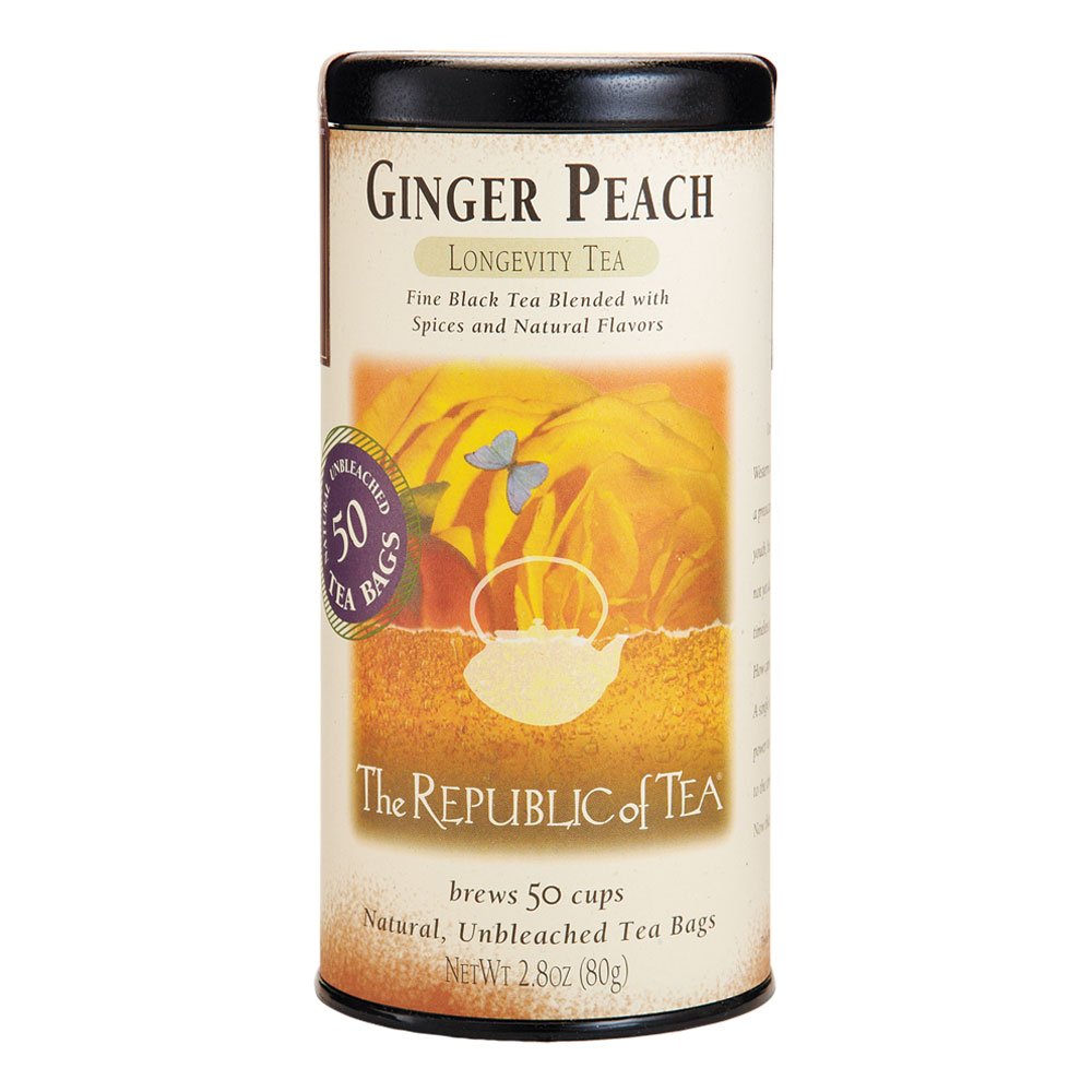 The Republic of Tea Ginger Peach Black Tea. Caffeinated. 50 Count