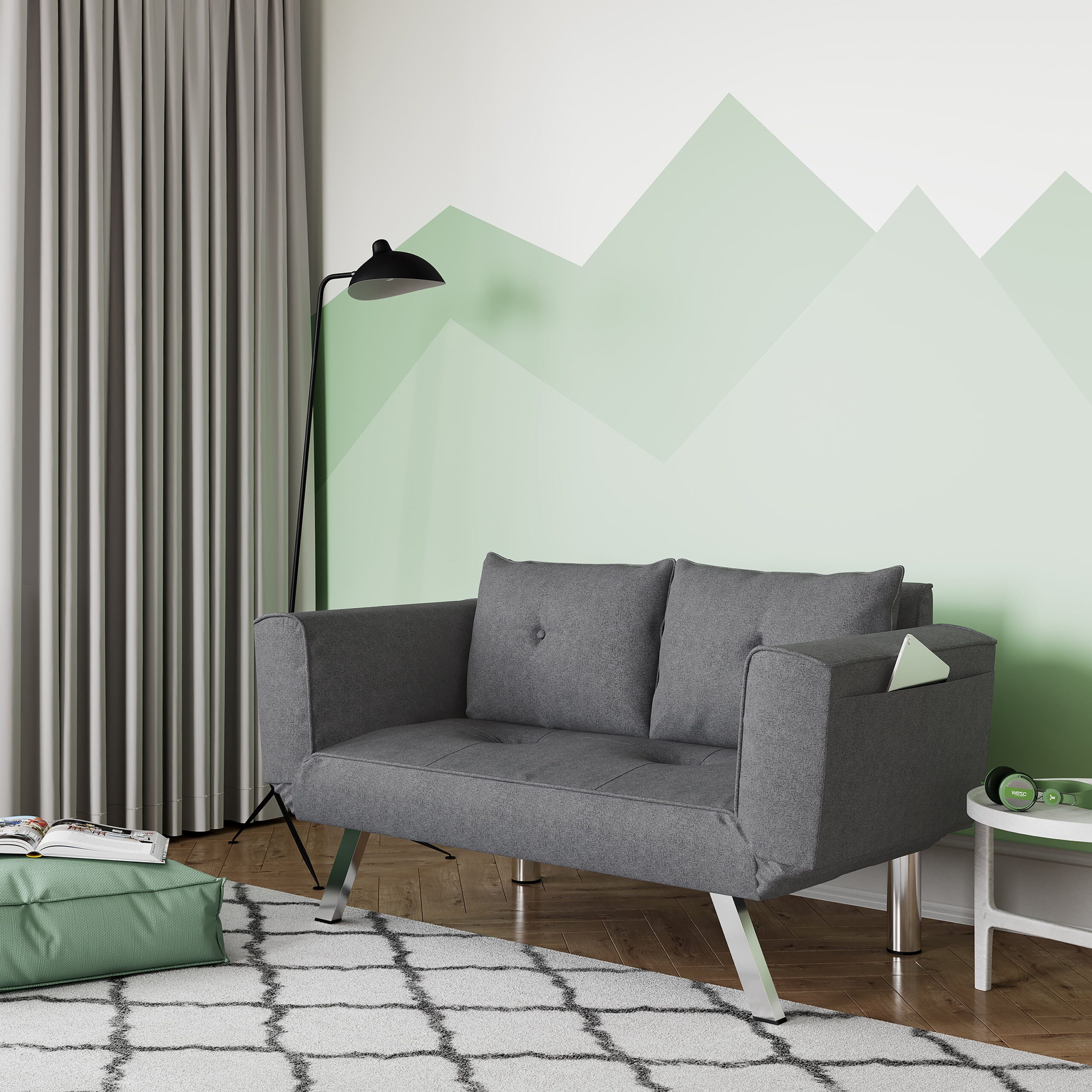 Serta Pacific Modern Loveseat with Sleeper. Gray Fabric