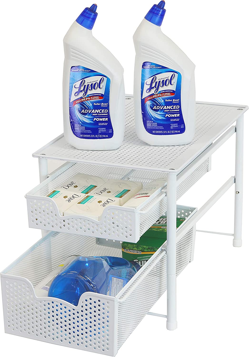 Simple Houseware Stackable 2 Tier Sliding Basket Organizer Drawer. White