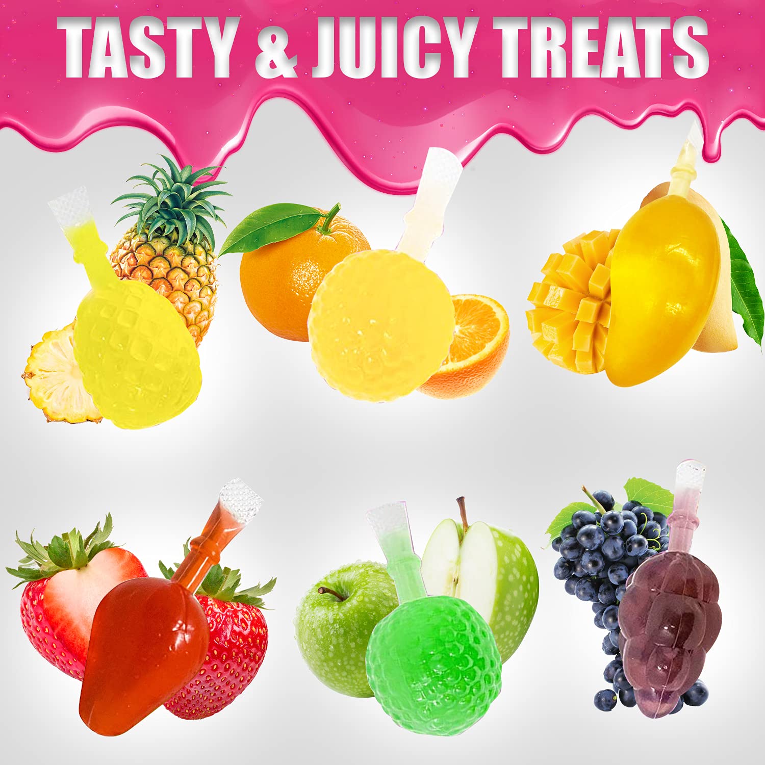 Fusion Select Jelly Fruit Snack Tik Tok Challenge Hit or Miss - Fruit-Shaped Jelly- Assorted Flavors. Strawberry. Orange. Apple. Pineapple. Grape. Mango (3 Bags)